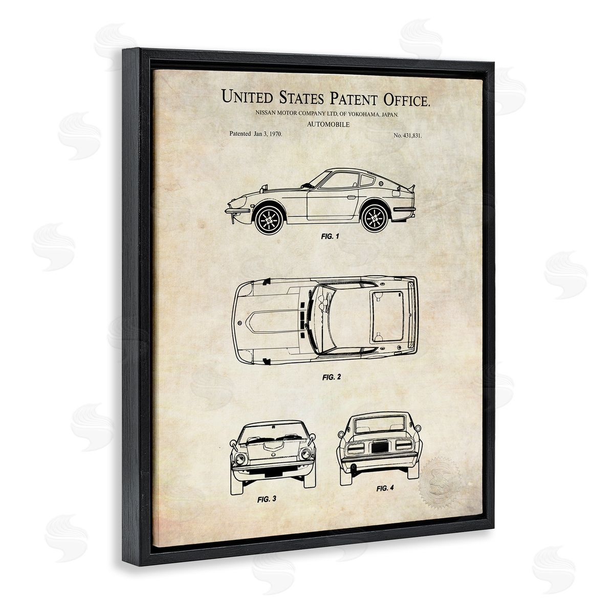 Karl Hronek Automobile Car Technical Outline Diagram Blueprint Patent Black Floating Frame Canvas Wall Art Print