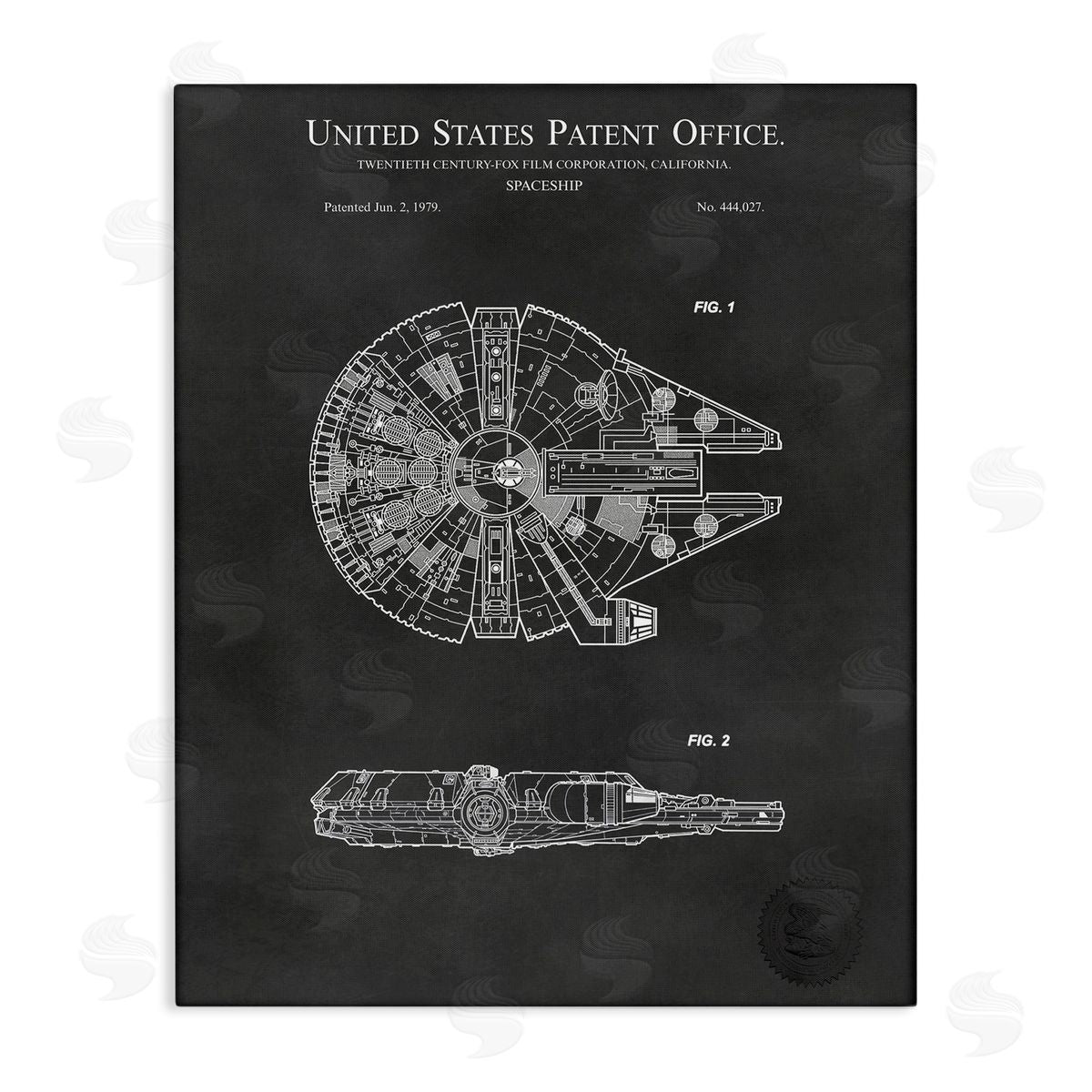 Karl Hronek Detailed Sci-fi Spacecraft Representation Blueprint Diagram  Stretched Canvas Wall Art Print