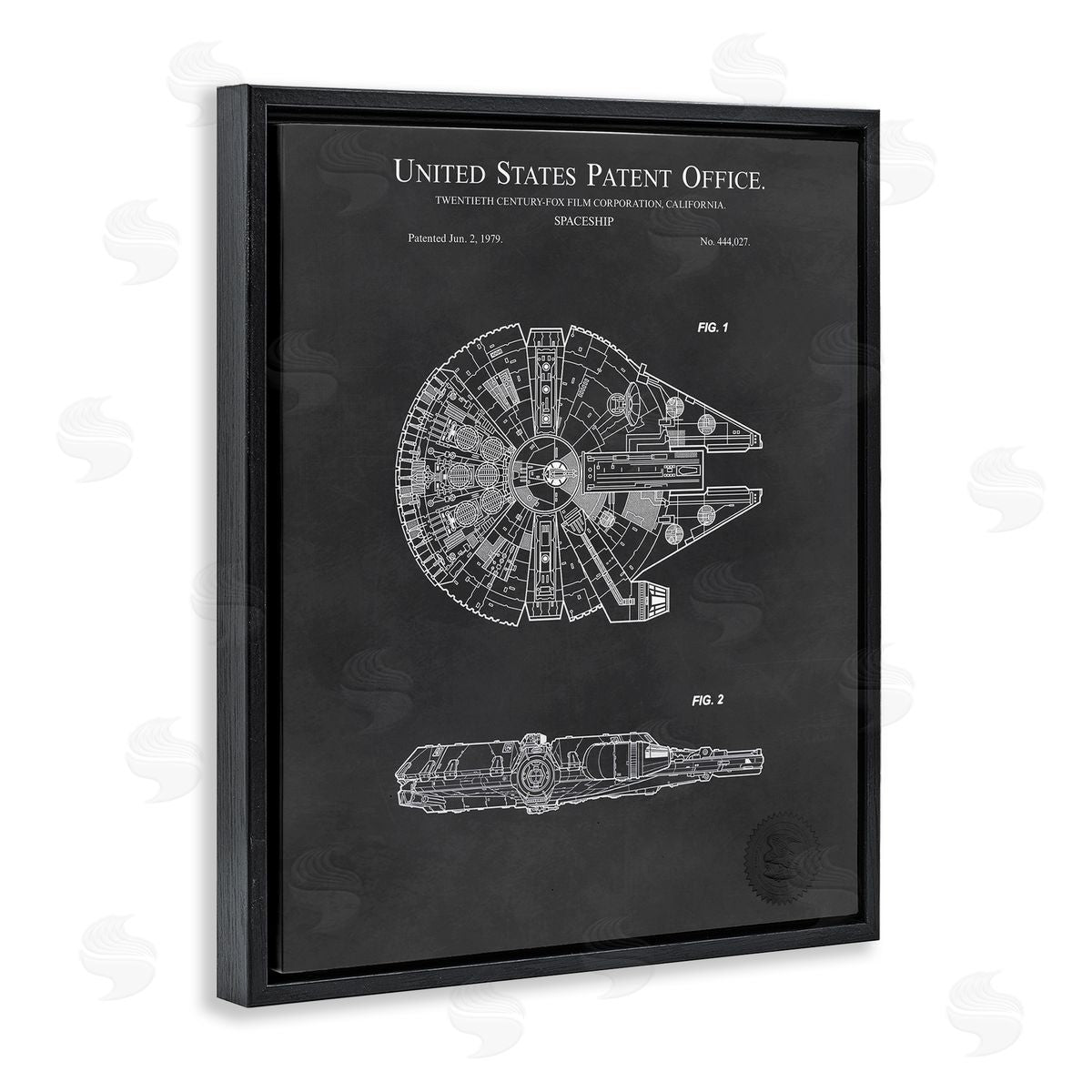 Karl Hronek Detailed Sci-fi Spacecraft Representation Blueprint Diagram Black Floating Frame Canvas Wall Art Print