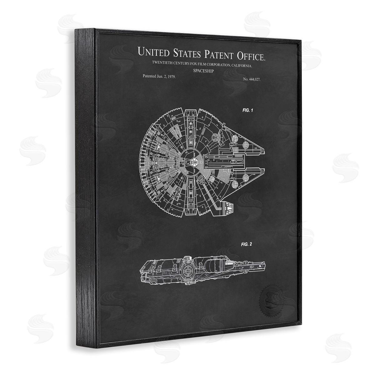 Karl Hronek Detailed Sci-fi Spacecraft Representation Blueprint Diagram Black Framed Giclee Wall Art Print