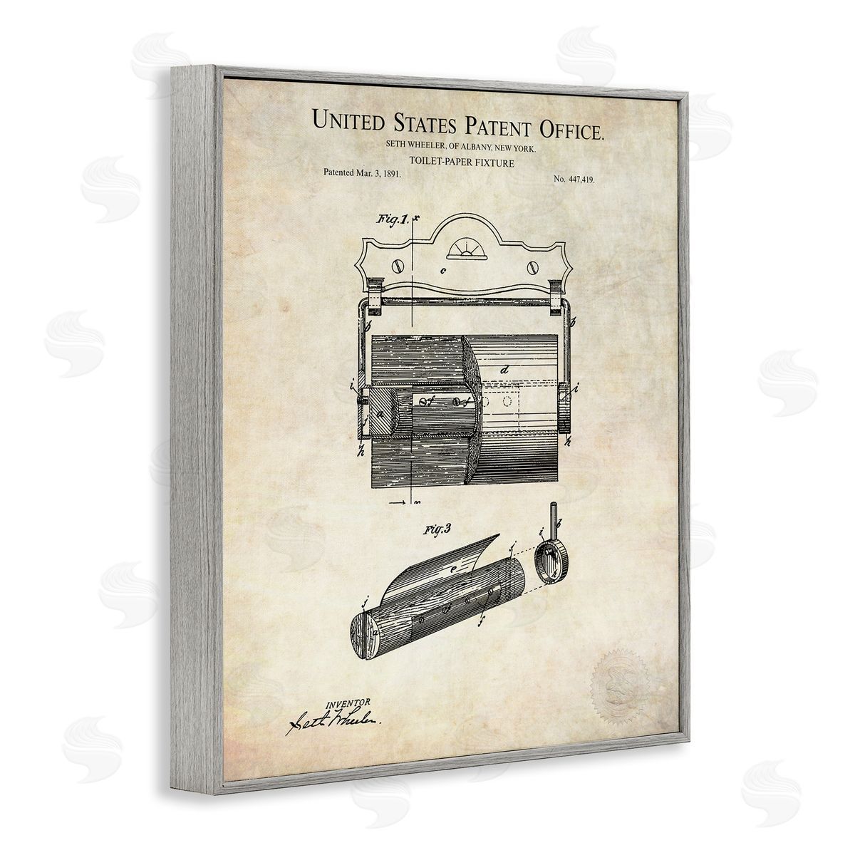 Karl Hronek Vintage Toilet Paper Fixture Detailed Technical Diagram Text  Gray Framed Giclee Wall Art Print