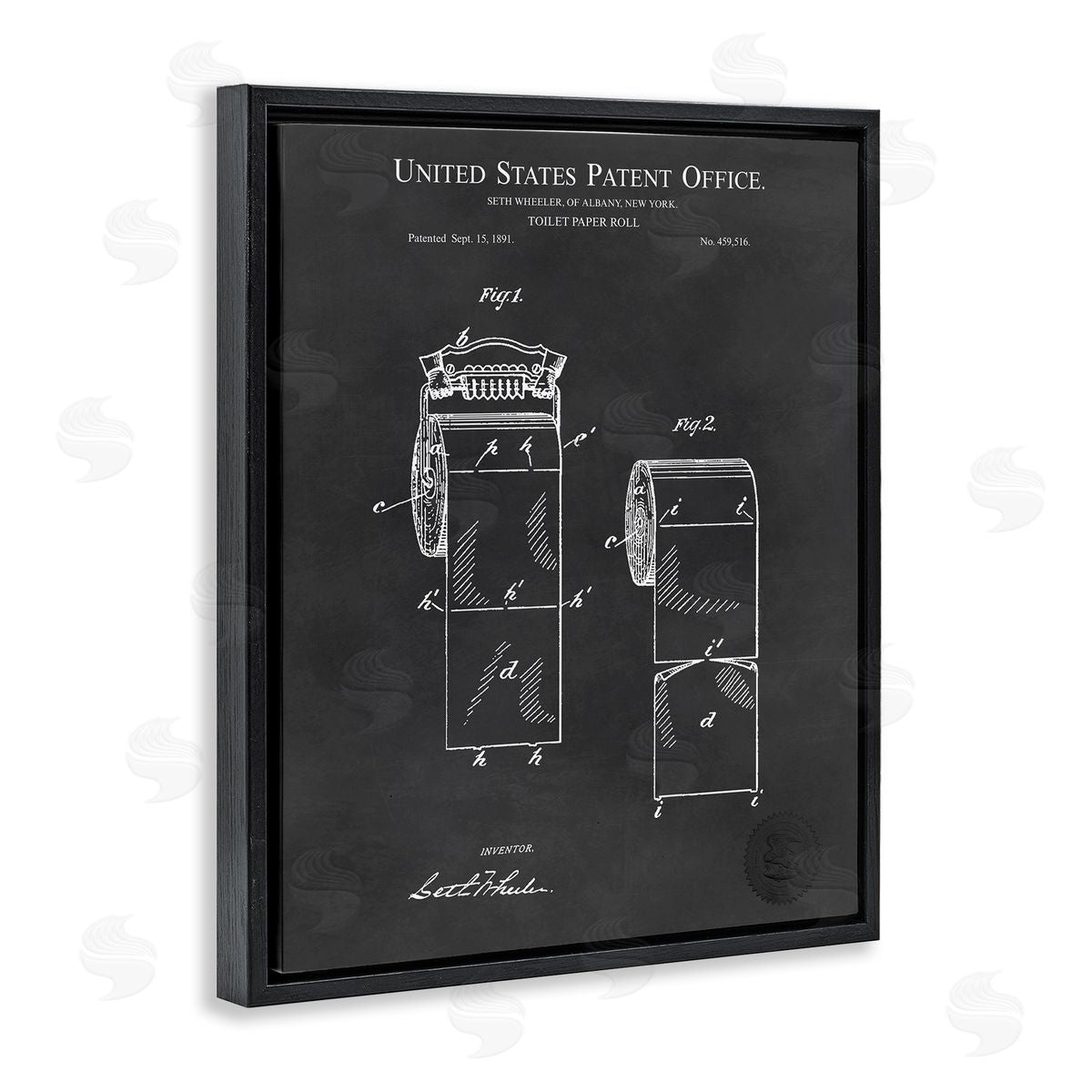 Karl Hronek Black Toilet Paper Bathroom Diagram Outline Blueprint  Black Floating Frame Canvas Wall Art Print