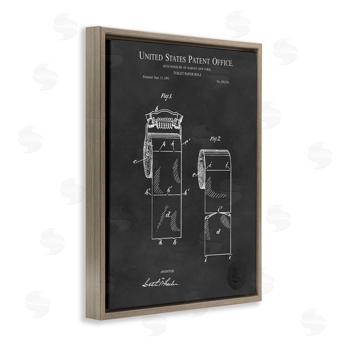 Karl Hronek Black Toilet Paper Bathroom Diagram Outline Blueprint  Brown Floating Frame Canvas Wall Art Print