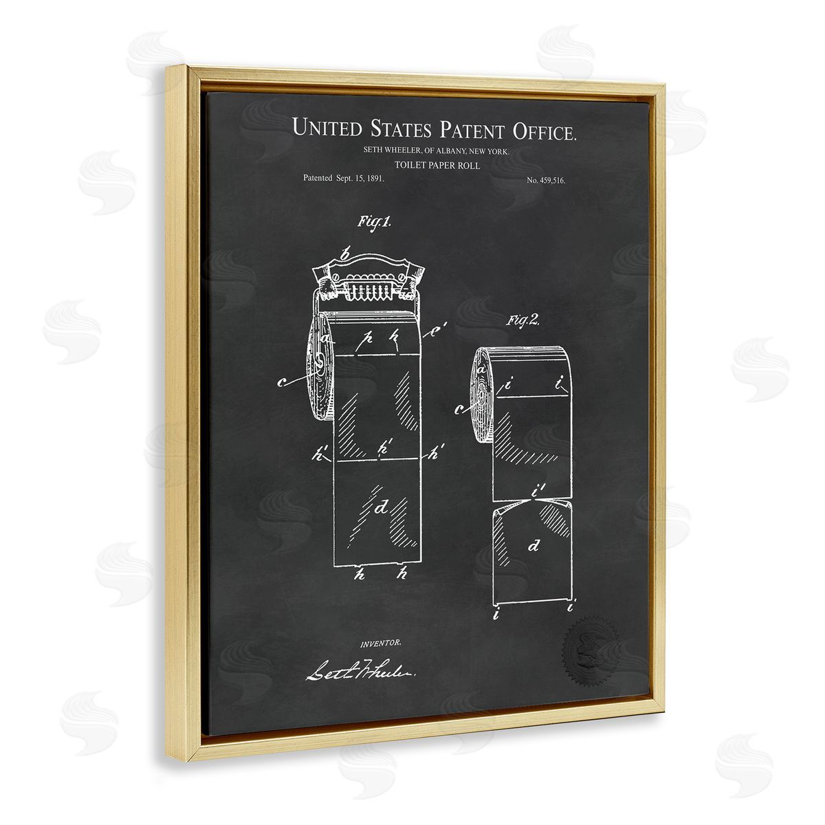 Karl Hronek Black Toilet Paper Bathroom Diagram Outline Blueprint  Gold Floating Frame Canvas Wall Art Print