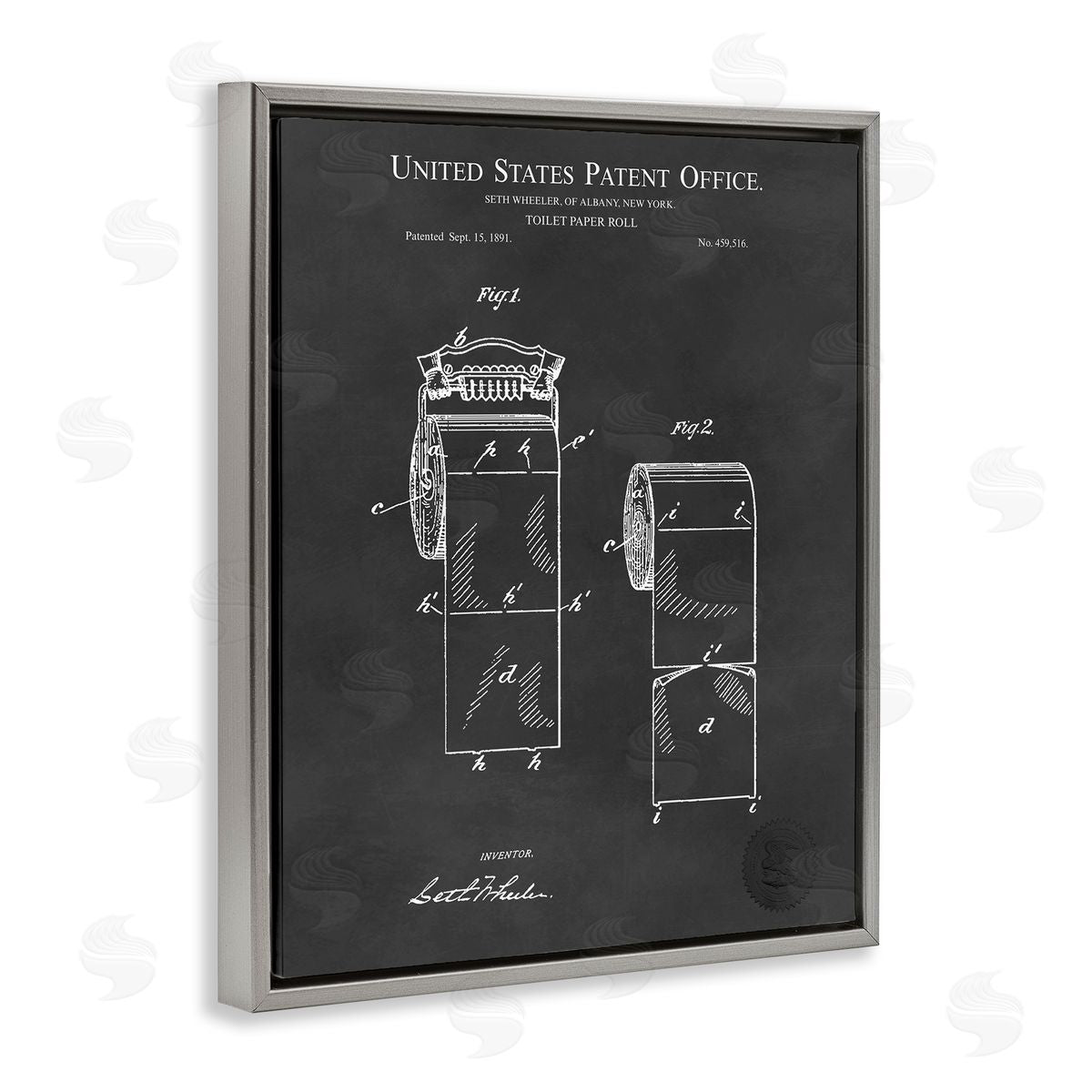 Karl Hronek Black Toilet Paper Bathroom Diagram Outline Blueprint  Gray Floating Frame Canvas Wall Art Print