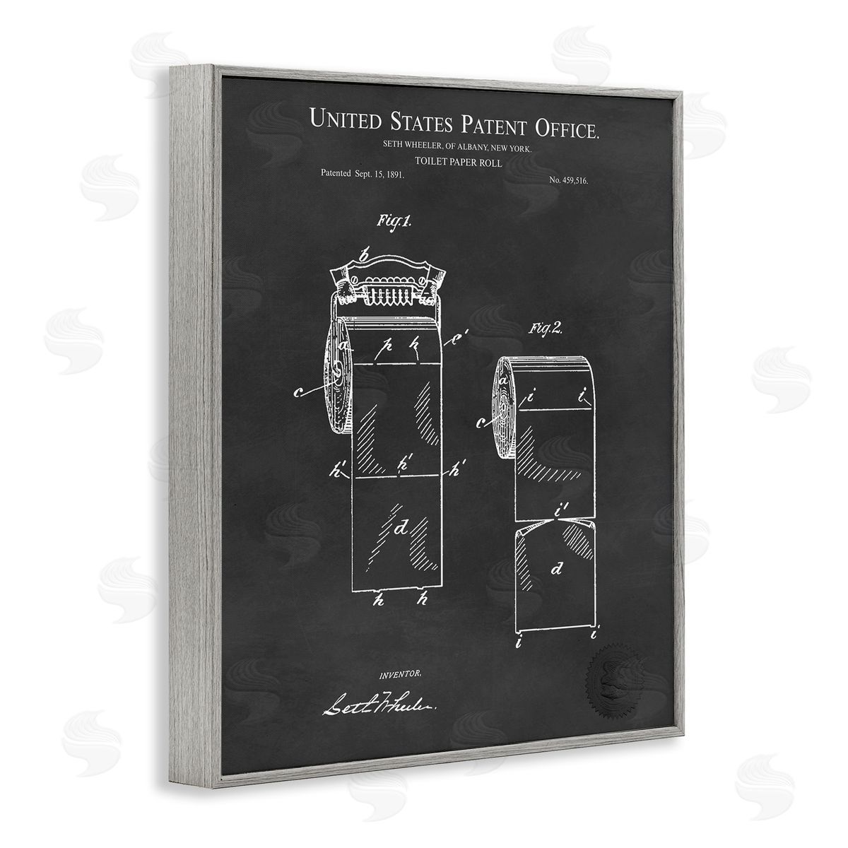 Karl Hronek Black Toilet Paper Bathroom Diagram Outline Blueprint  Gray Framed Giclee Wall Art Print