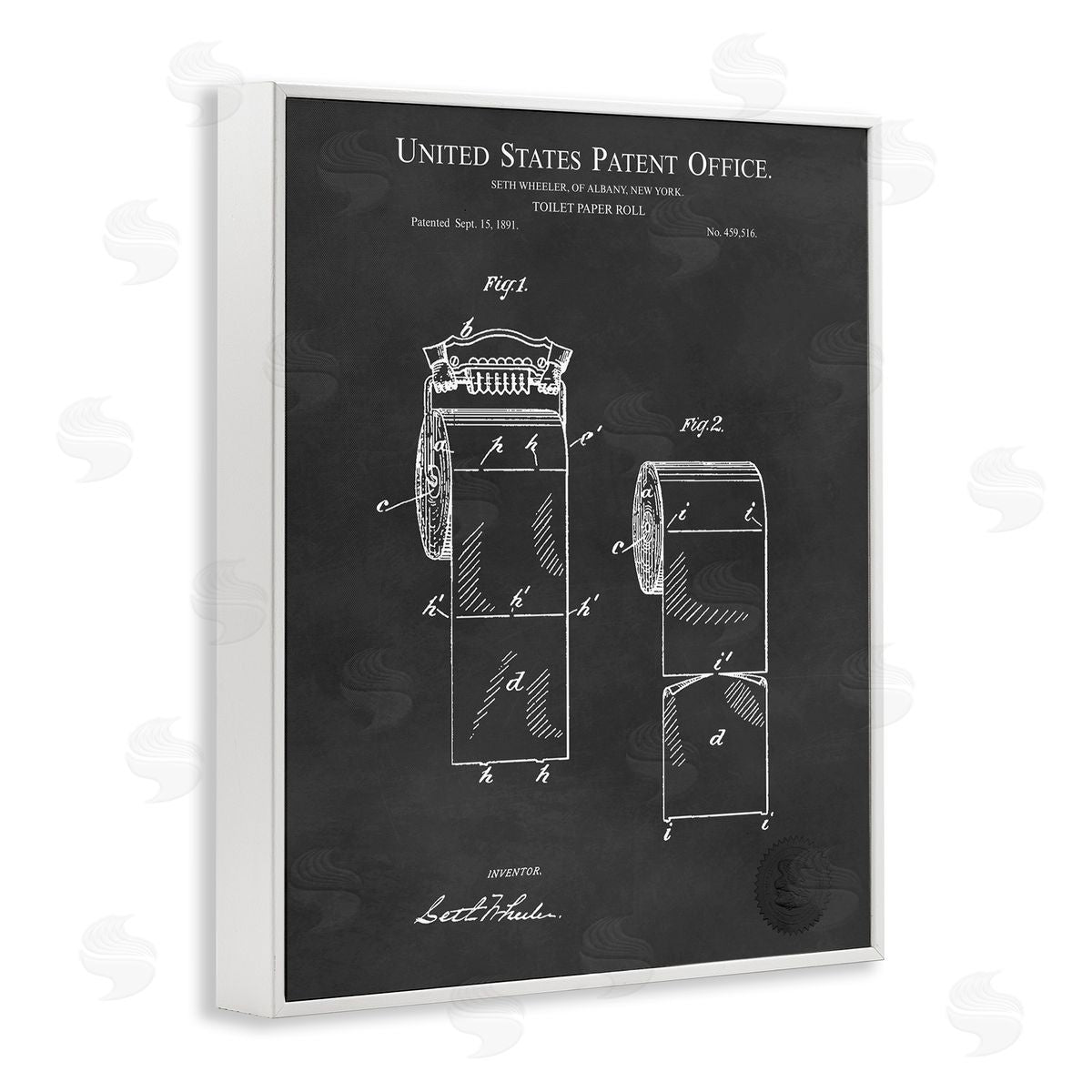 Karl Hronek Black Toilet Paper Bathroom Diagram Outline Blueprint  White Framed Giclee Wall Art Print