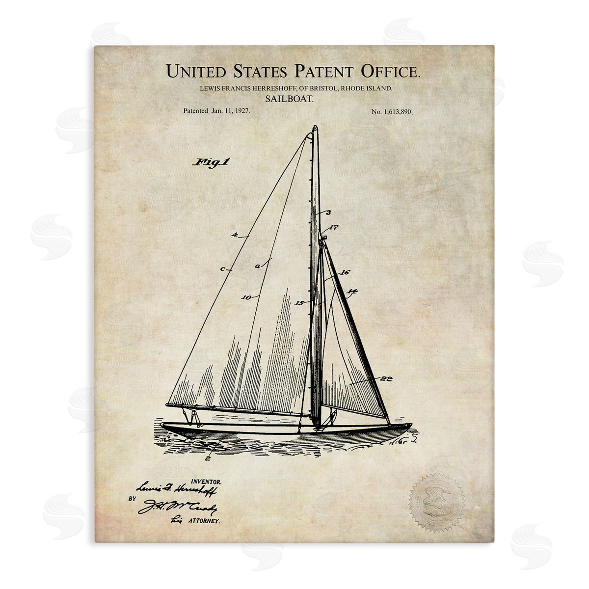 Karl Hronek Vintage Sailboat Watercraft Technical Diagram Stretched Canvas Wall Art Print