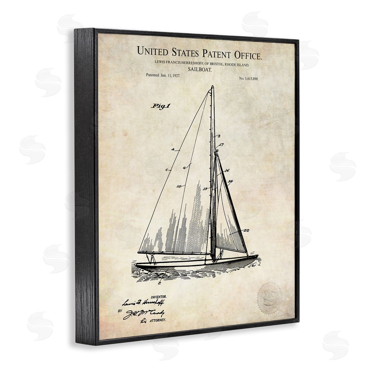Karl Hronek Vintage Sailboat Watercraft Technical Diagram Black Framed Giclee Wall Art Print