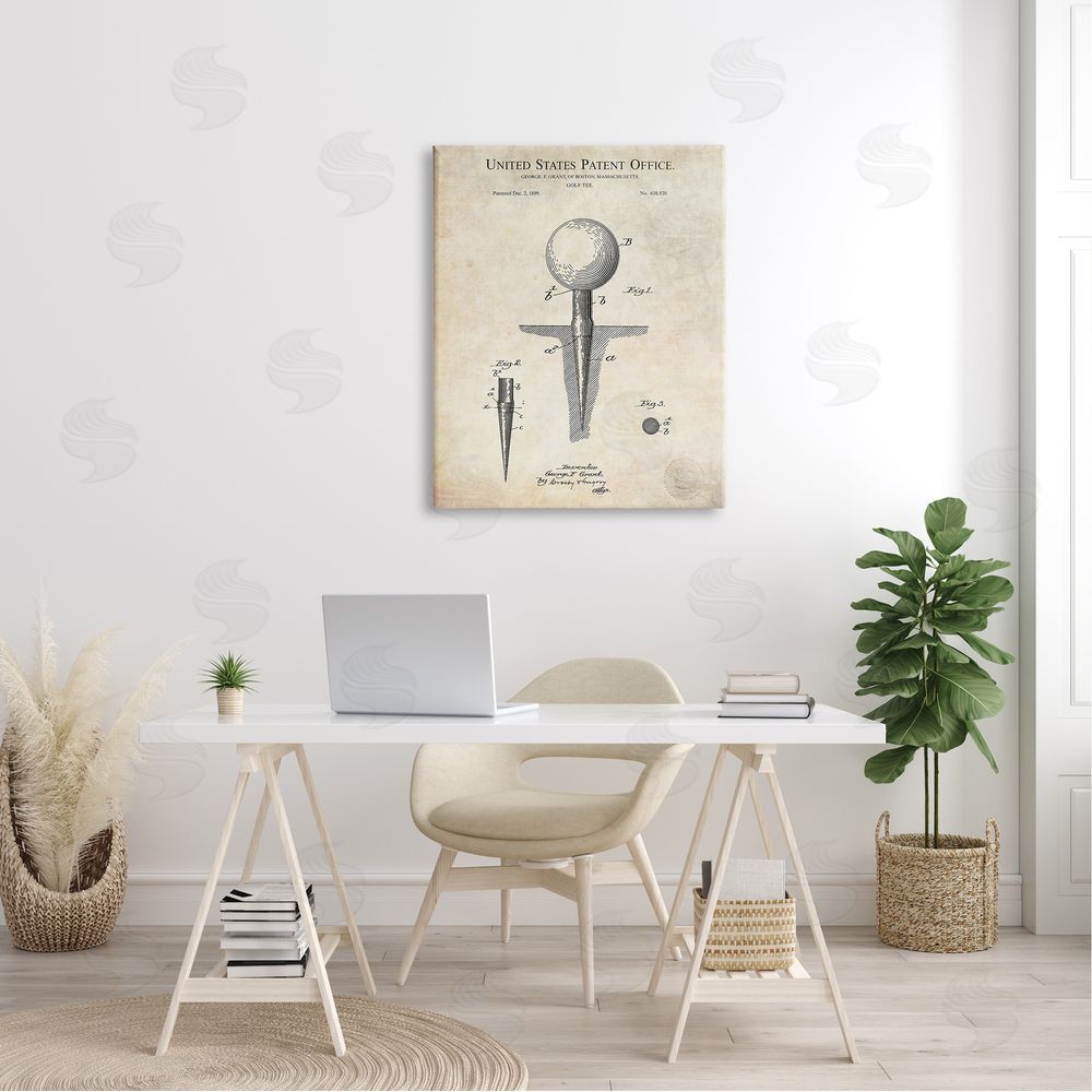 Karl Hronek Golf Ball Tee Patent Blueprint Diagram Outline  Canvas Wall Art Print in Room