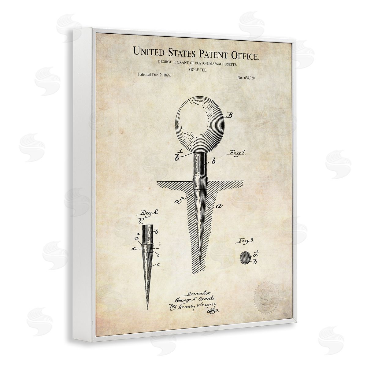 Karl Hronek Golf Ball Tee Patent Blueprint Diagram Outline  White Framed Giclee Wall Art Print