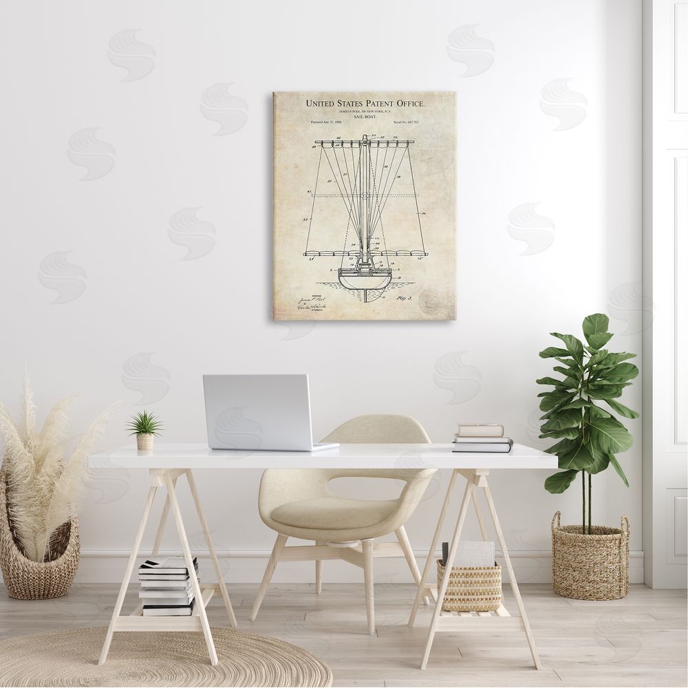 Karl Hronek Vintage Sailboat Watercraft Detailed Diagram Blueprint  Canvas Wall Art Print in Room