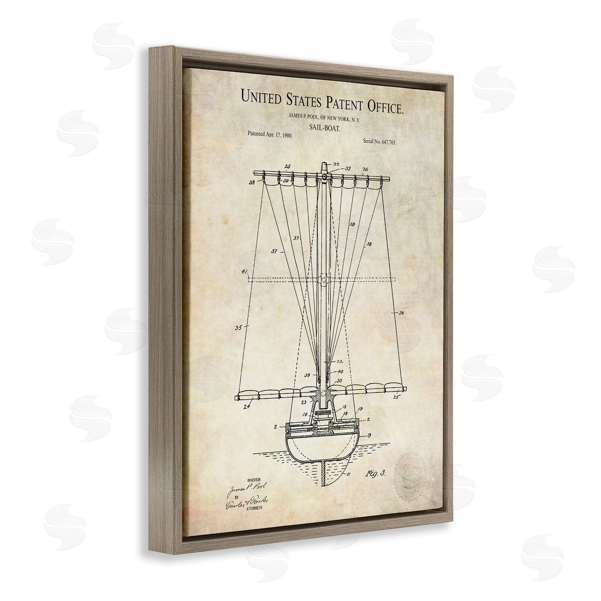 Karl Hronek Vintage Sailboat Watercraft Detailed Diagram Blueprint  Brown Floating Frame Canvas Wall Art Print