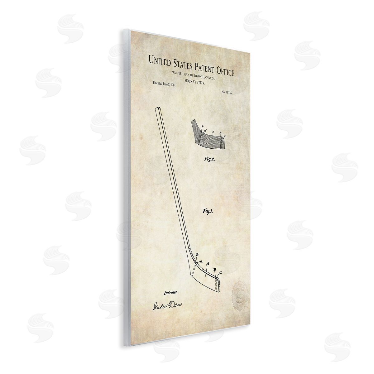 Karl Hronek Vintage Hockey Stick Sports Diagram Patent Blueprint Wall Plaque Art Print