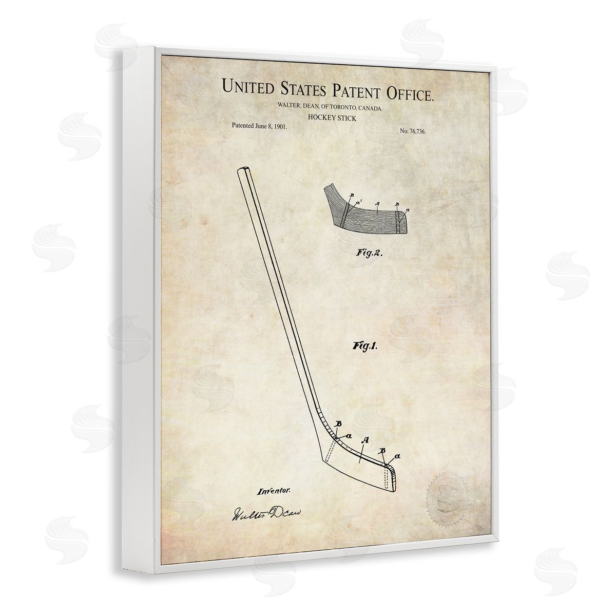 Karl Hronek Vintage Hockey Stick Sports Diagram Patent Blueprint White Framed Giclee Wall Art Print