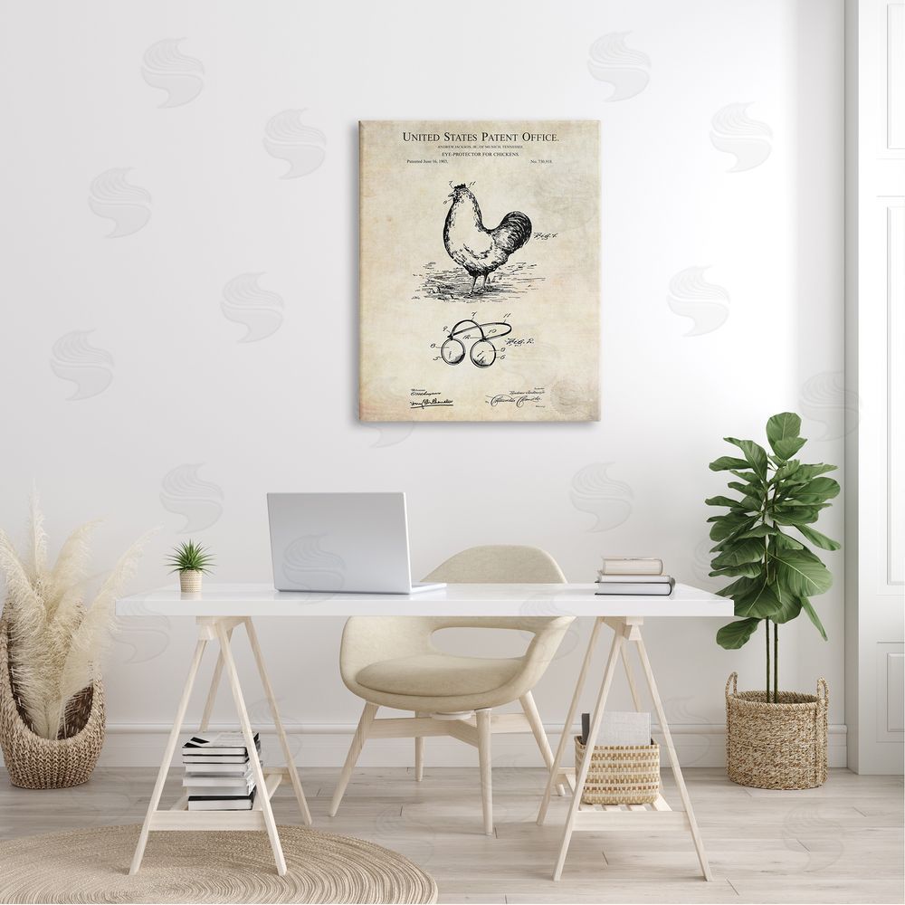 Karl Hronek Vintage Chicken Eye Protection Patent Blueprint Diagram Canvas Wall Art Print in Room