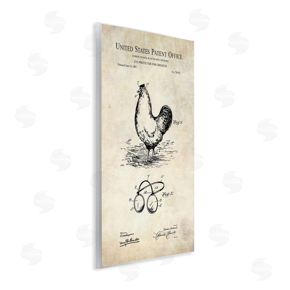 Karl Hronek Vintage Chicken Eye Protection Patent Blueprint Diagram Wall Plaque Art Print