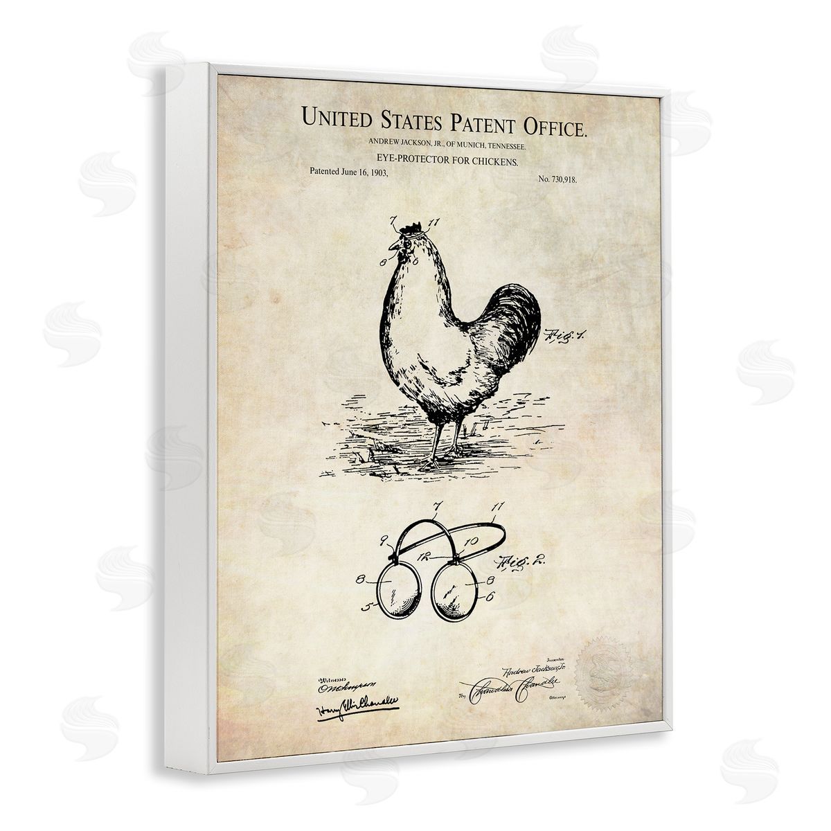 Karl Hronek Vintage Chicken Eye Protection Patent Blueprint Diagram White Framed Giclee Wall Art Print