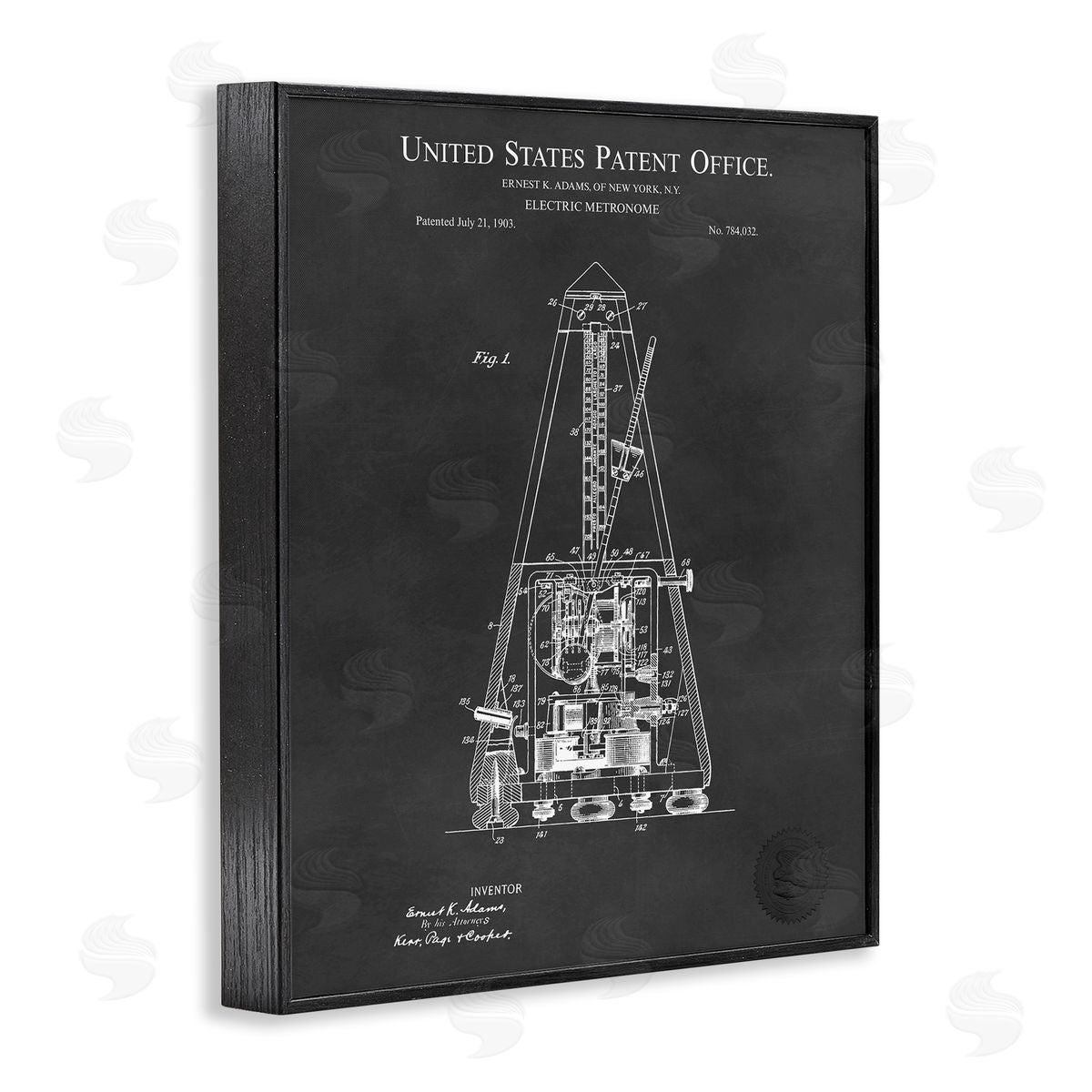 Karl Hronek Detailed Tech Electric Metronome Patent Blueprint Diagram Black Framed Giclee Wall Art Print