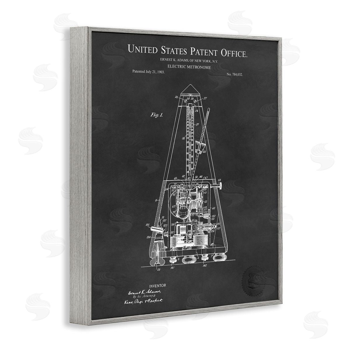 Karl Hronek Detailed Tech Electric Metronome Patent Blueprint Diagram Gray Framed Giclee Wall Art Print