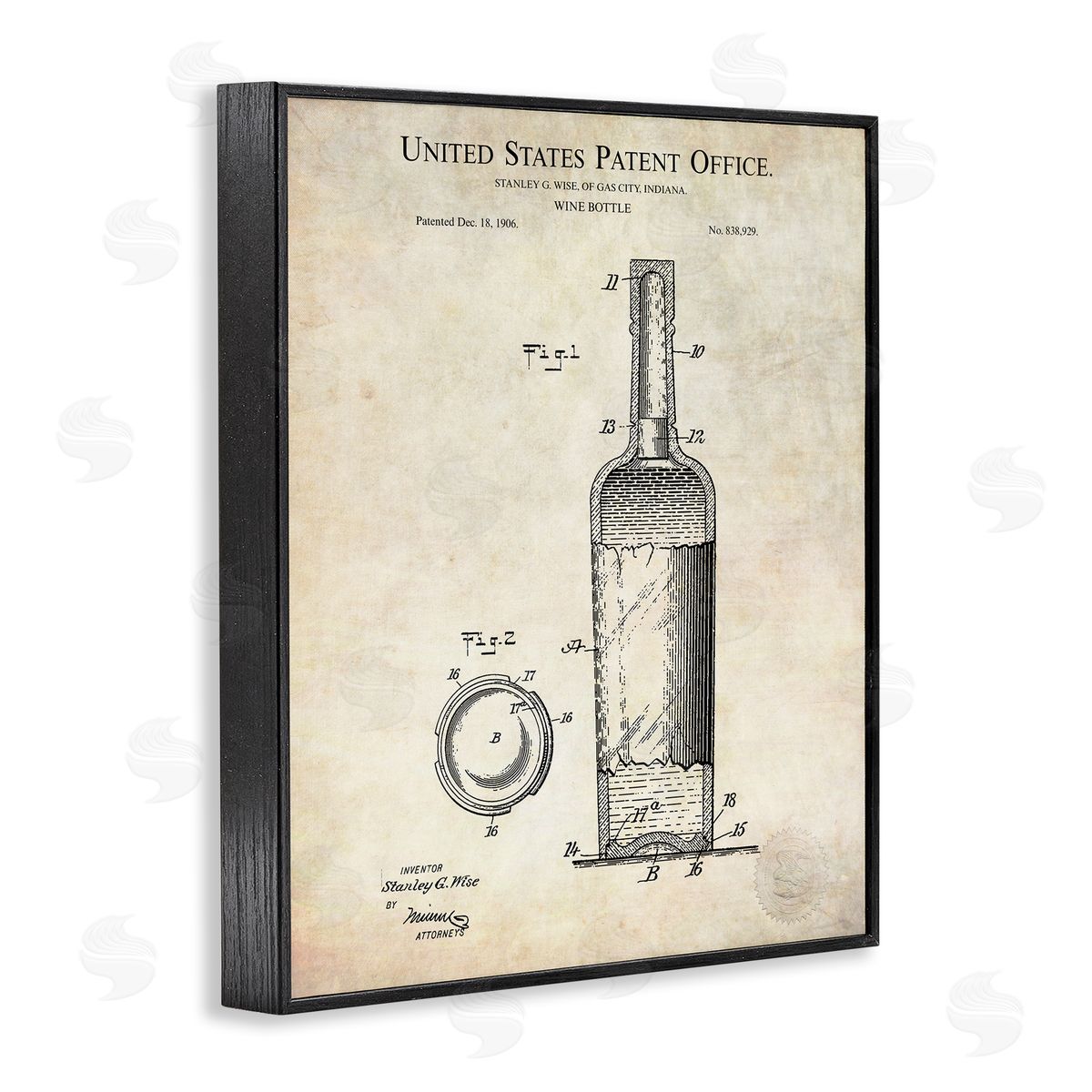 Karl Hronek Patent Text Detailed Wine Bottle Diagram Drawing  Black Framed Giclee Wall Art Print