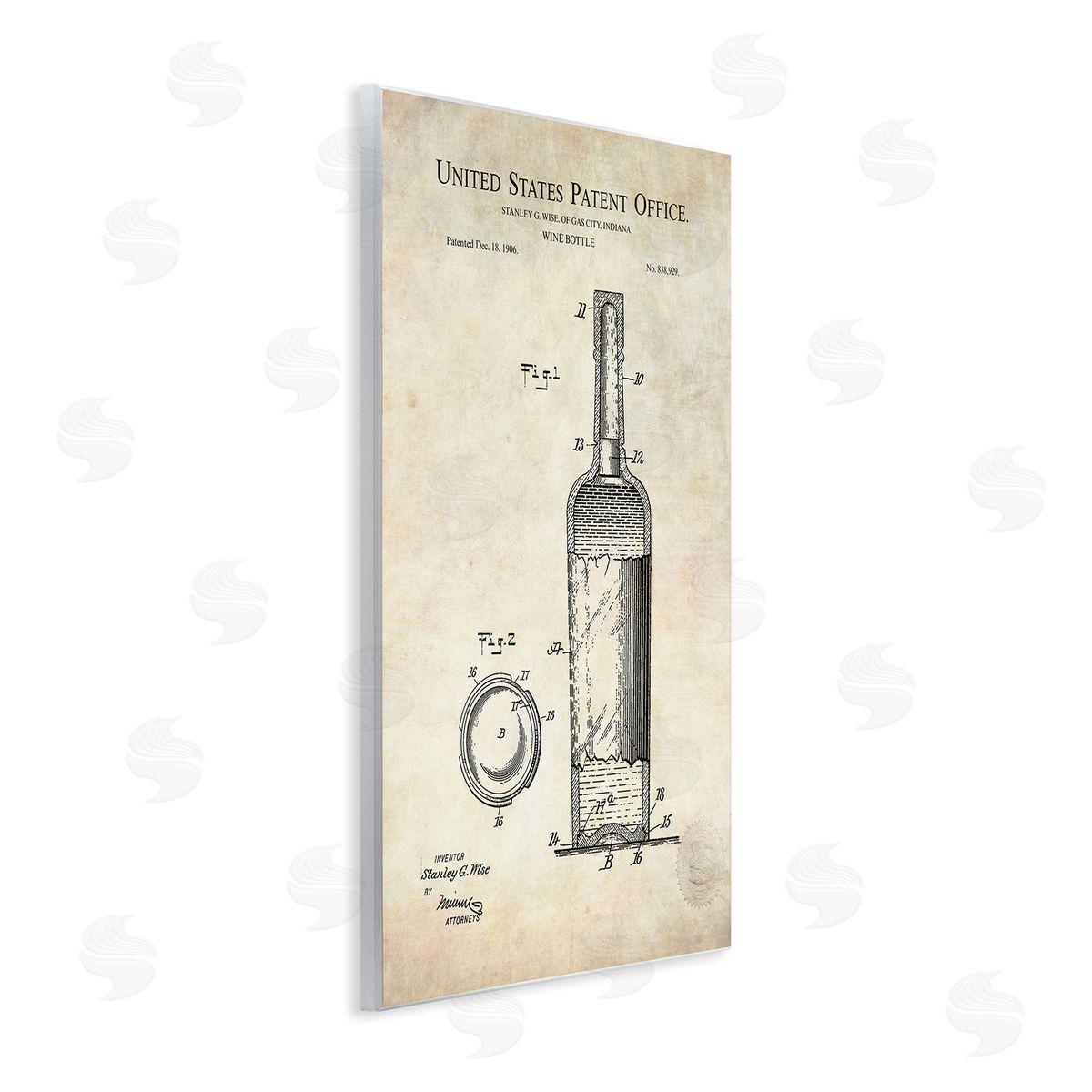 Karl Hronek Patent Text Detailed Wine Bottle Diagram Drawing  Wall Plaque Art Print