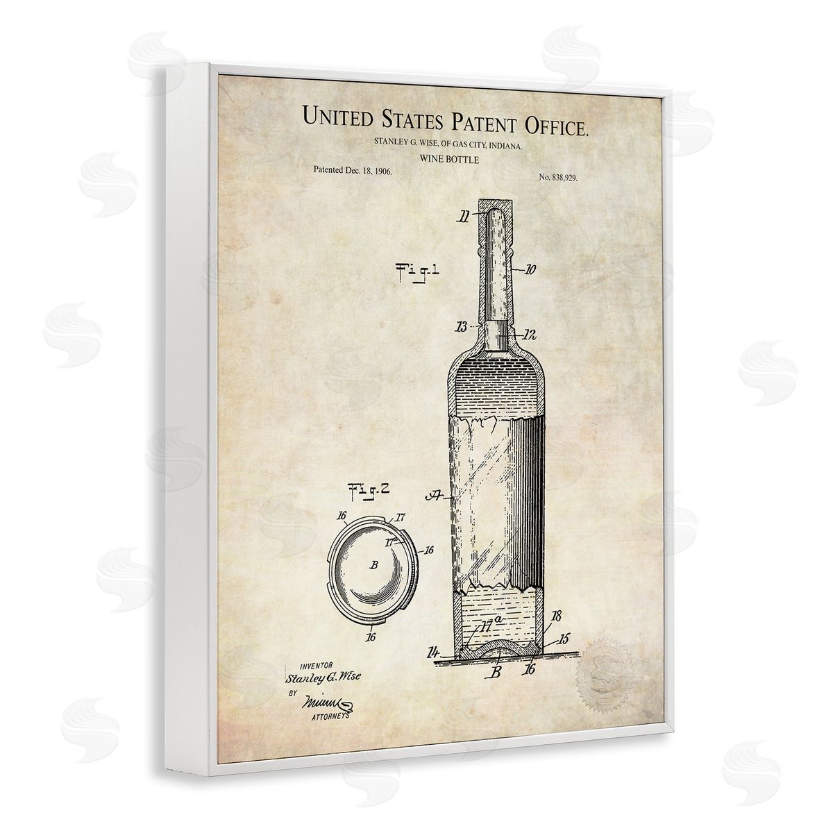 Karl Hronek Patent Text Detailed Wine Bottle Diagram Drawing  White Framed Giclee Wall Art Print