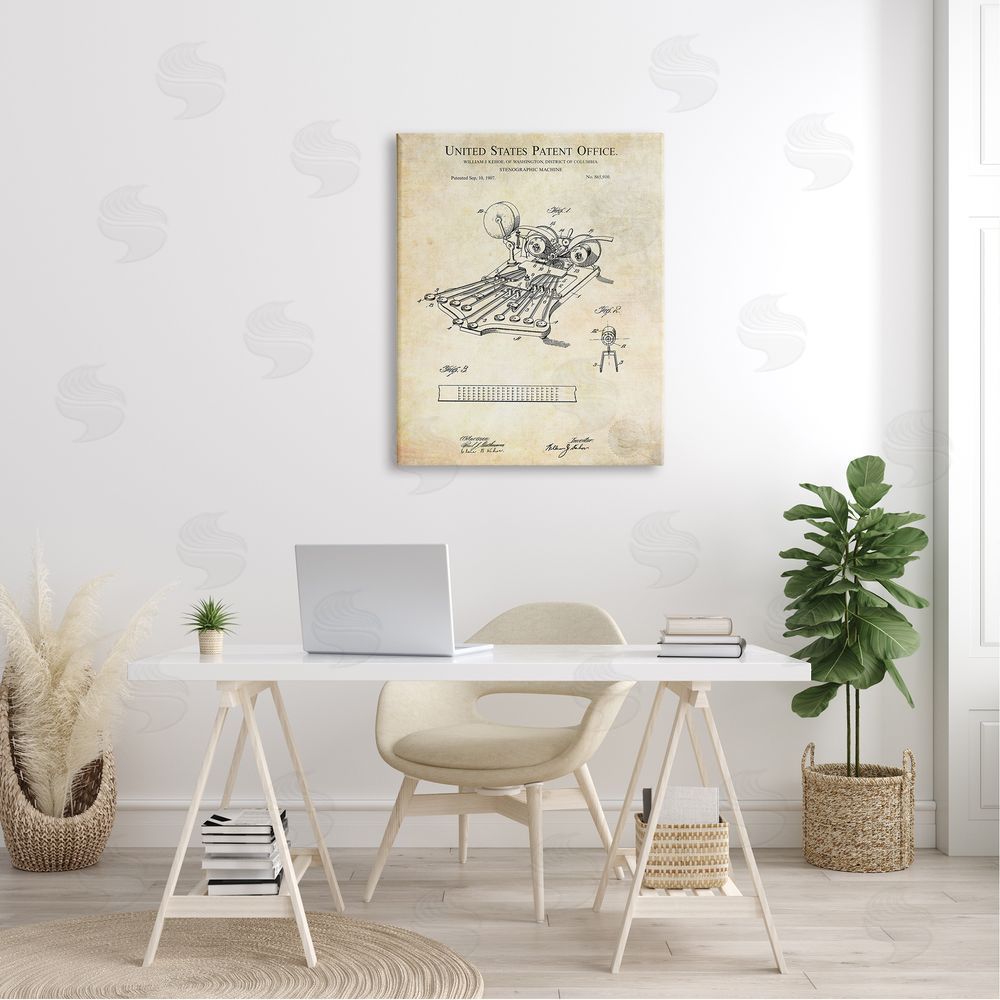 Karl Hronek Stenograph Machine Blueprint Diagram Detailed Patent Text  Canvas Wall Art Print in Room