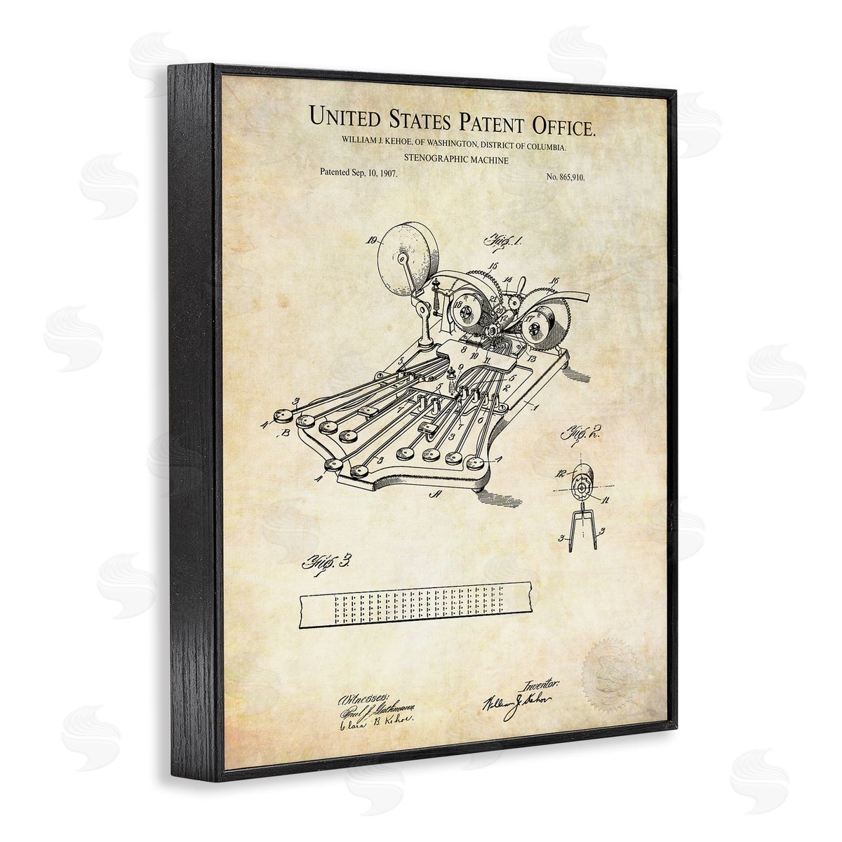 Karl Hronek Stenograph Machine Blueprint Diagram Detailed Patent Text  Black Framed Giclee Wall Art Print