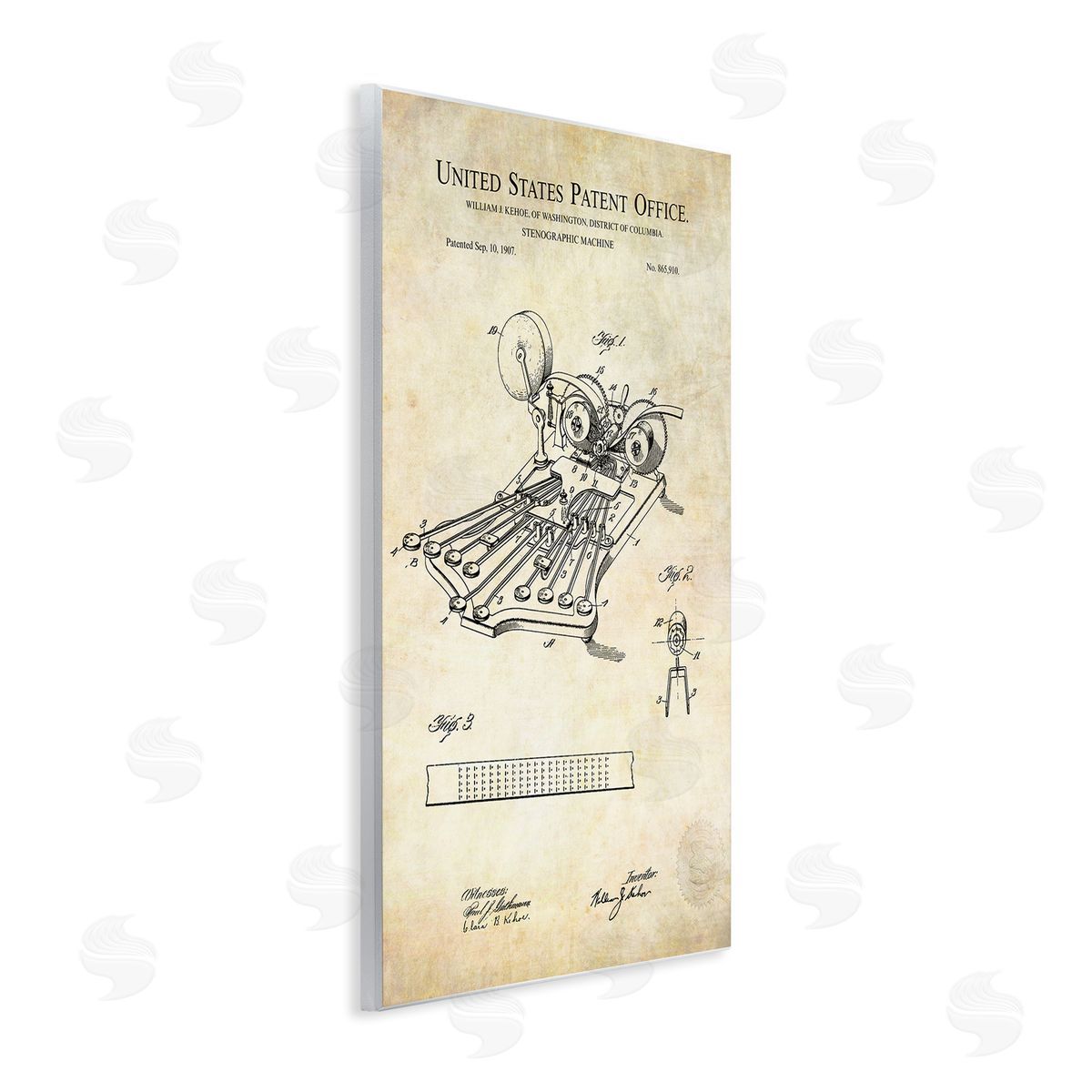 Karl Hronek Stenograph Machine Blueprint Diagram Detailed Patent Text  Wall Plaque Art Print