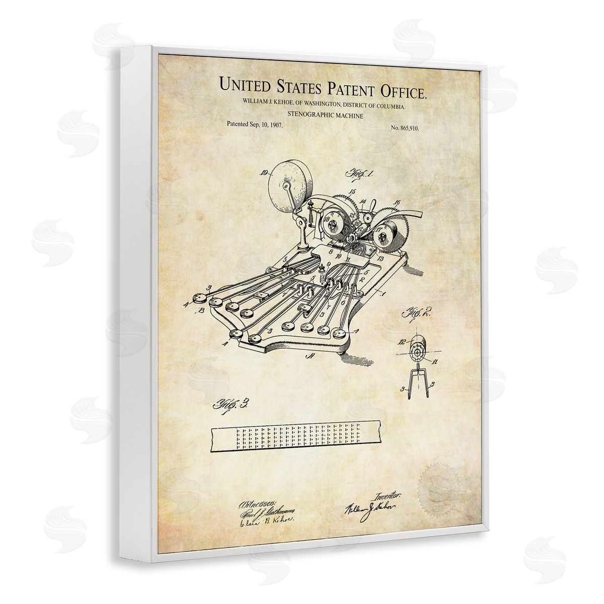 Karl Hronek Stenograph Machine Blueprint Diagram Detailed Patent Text  White Framed Giclee Wall Art Print
