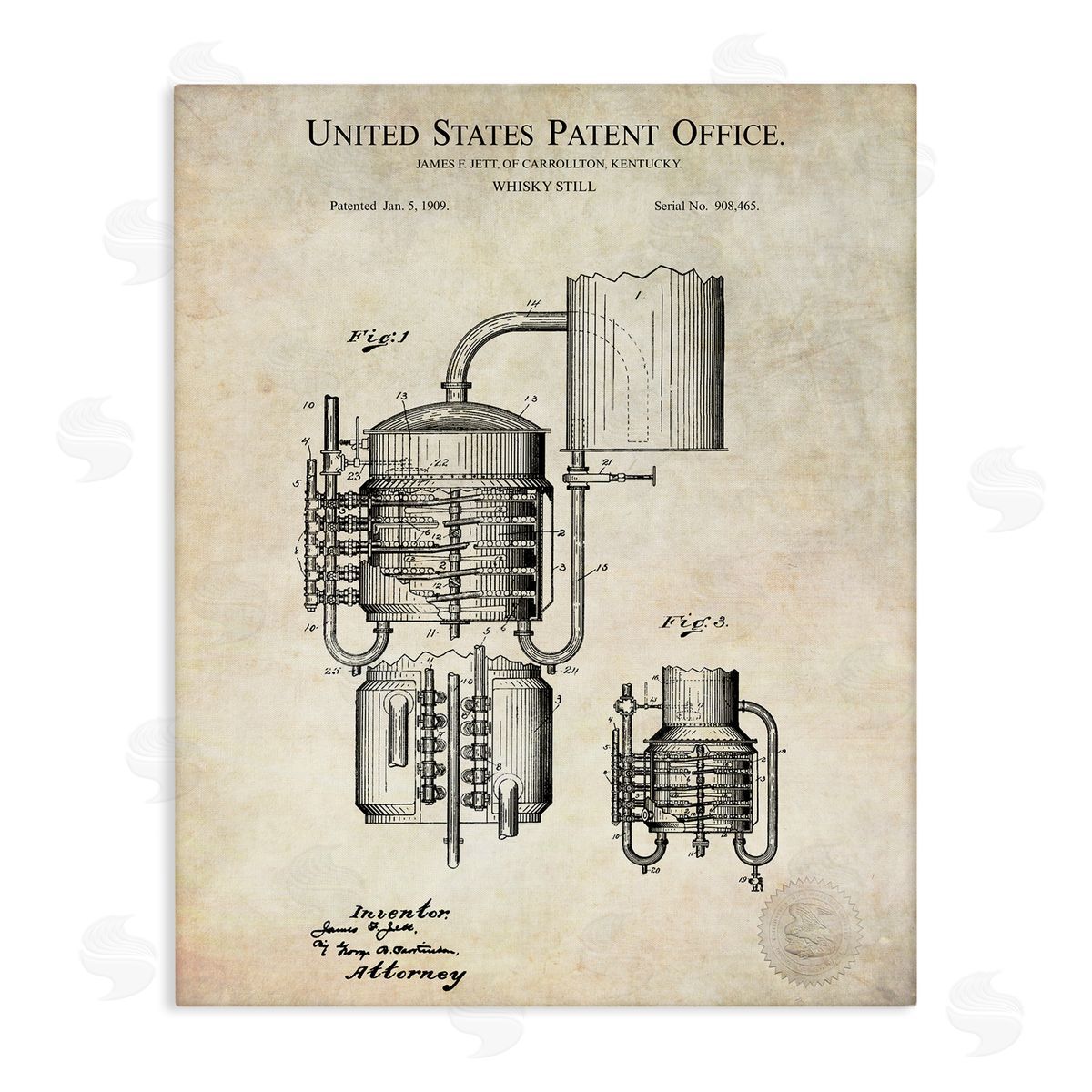 Karl Hronek Vintage Whiskey Still Liquor Detailed Blueprint Diagram Stretched Canvas Wall Art Print