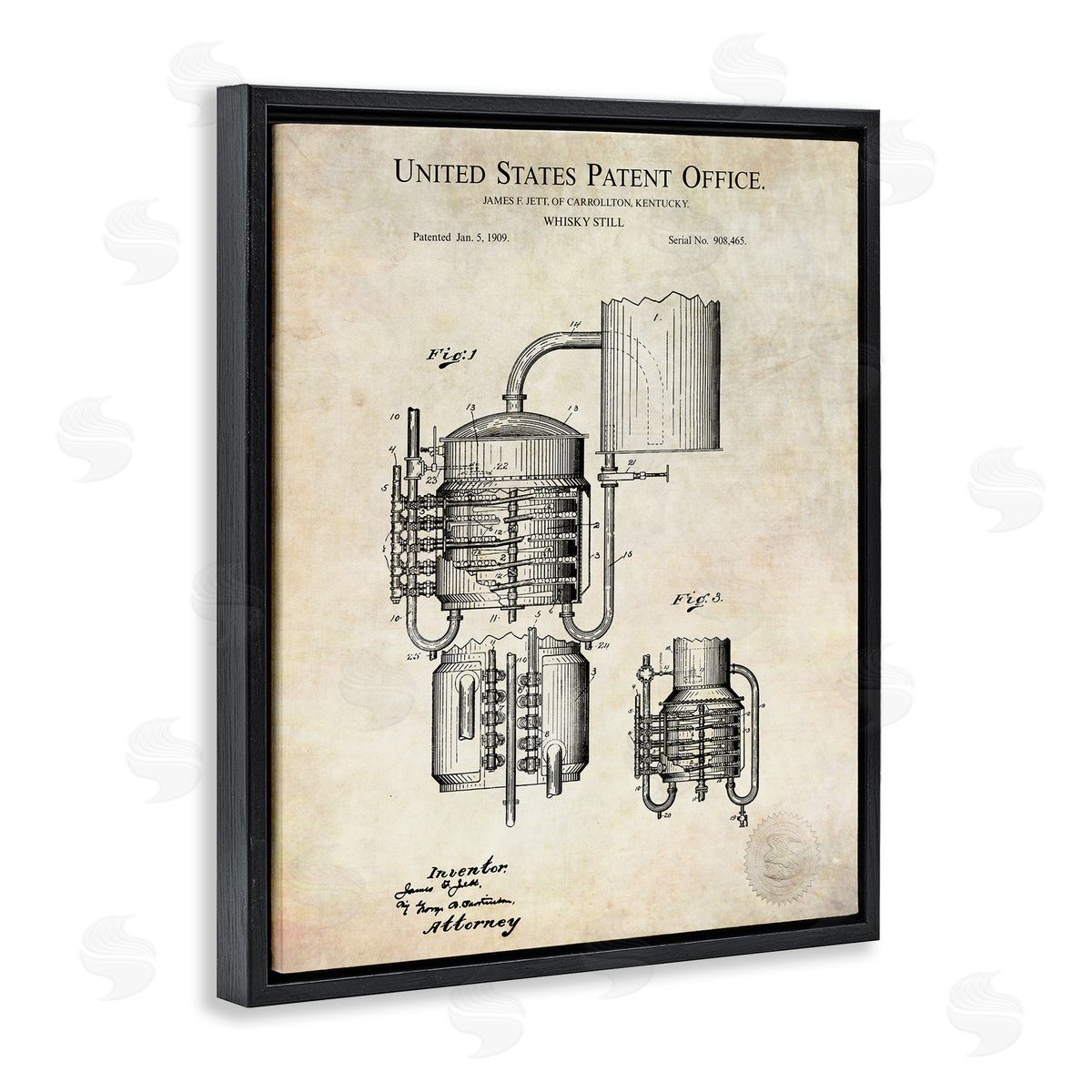 Karl Hronek Vintage Whiskey Still Liquor Detailed Blueprint Diagram Black Floating Frame Canvas Wall Art Print