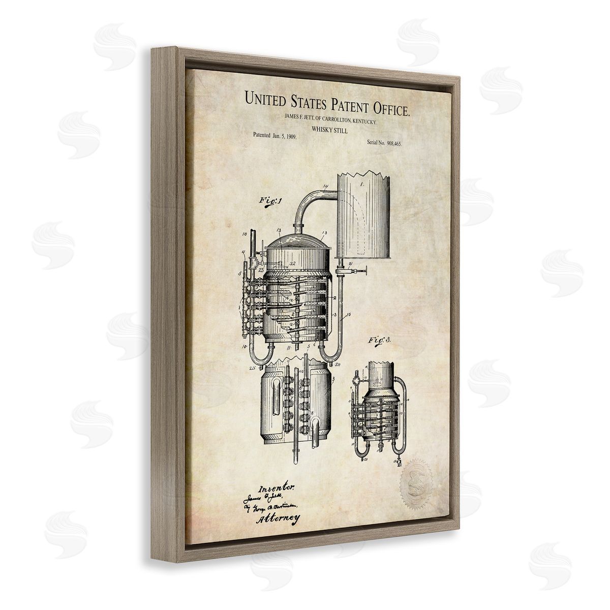 Karl Hronek Vintage Whiskey Still Liquor Detailed Blueprint Diagram Brown Floating Frame Canvas Wall Art Print
