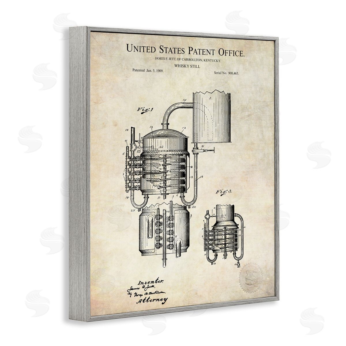 Karl Hronek Vintage Whiskey Still Liquor Detailed Blueprint Diagram Gray Framed Giclee Wall Art Print