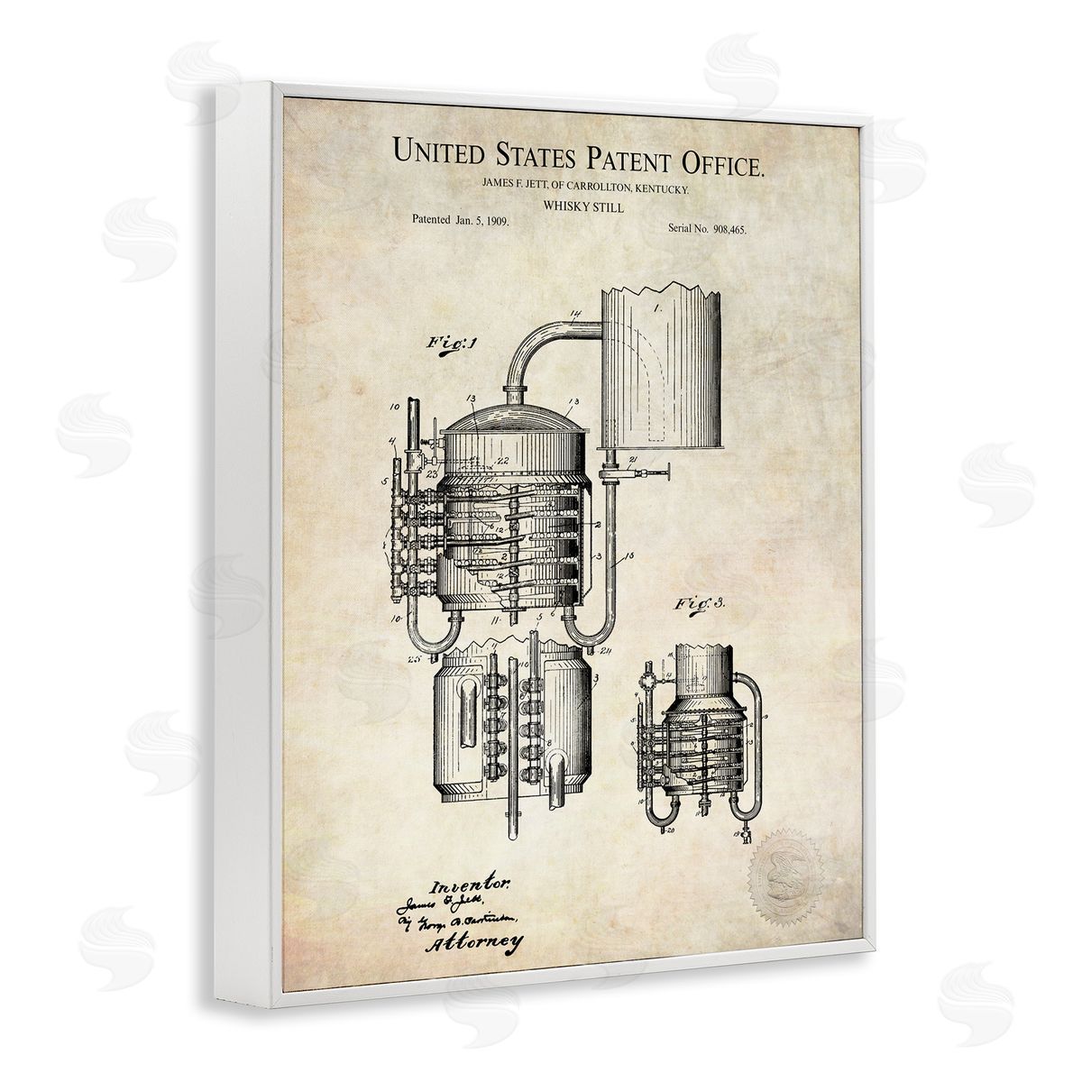Karl Hronek Vintage Whiskey Still Liquor Detailed Blueprint Diagram White Framed Giclee Wall Art Print