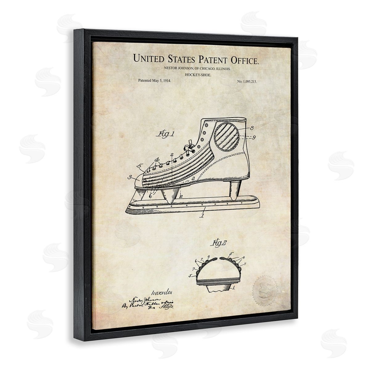 Karl Hronek Hockey Skate Shoe Labeled Diagram Patent Text  Black Floating Frame Canvas Wall Art Print
