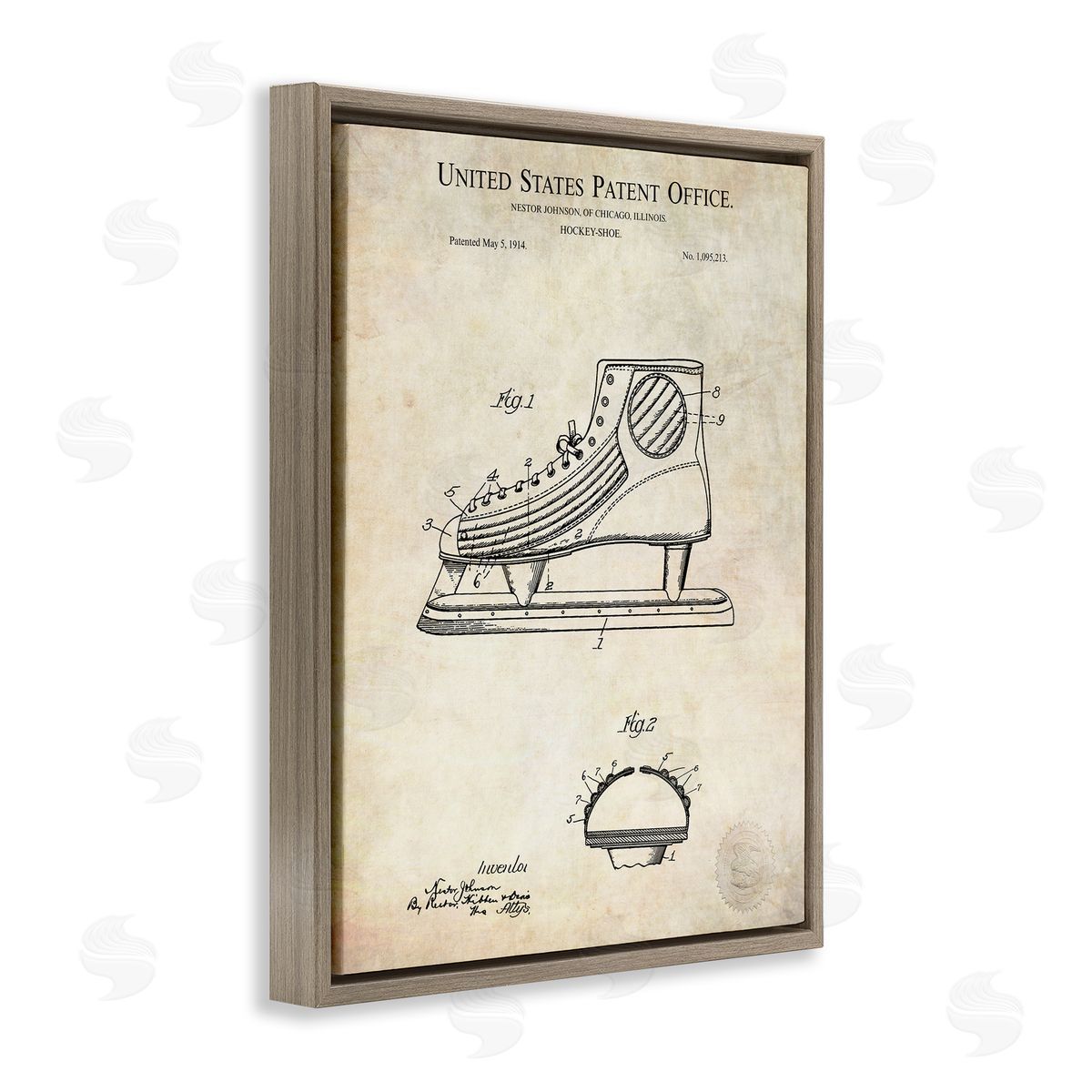 Karl Hronek Hockey Skate Shoe Labeled Diagram Patent Text  Brown Floating Frame Canvas Wall Art Print