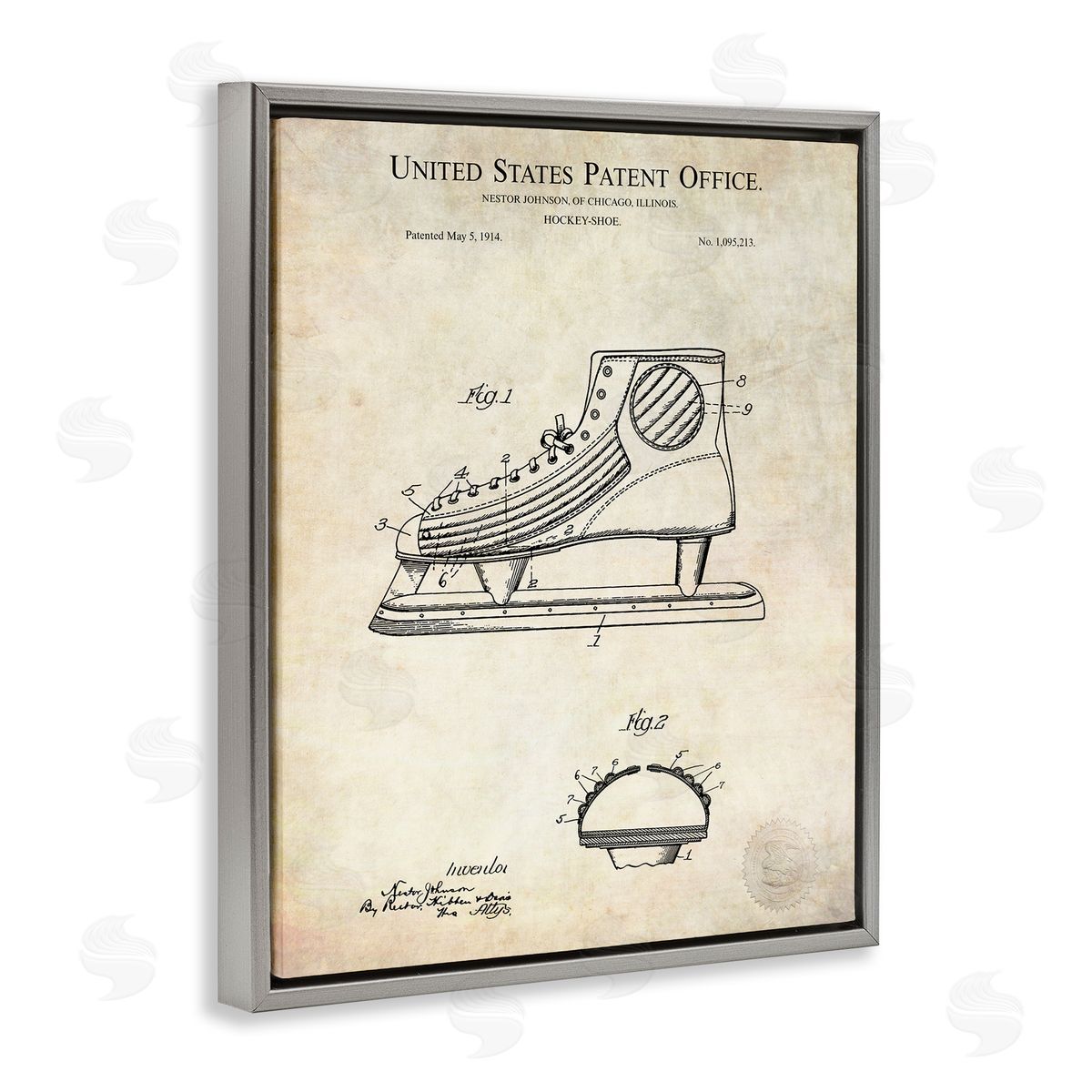 Karl Hronek Hockey Skate Shoe Labeled Diagram Patent Text  Gray Floating Frame Canvas Wall Art Print