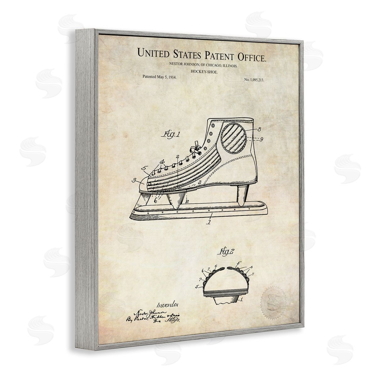 Karl Hronek Hockey Skate Shoe Labeled Diagram Patent Text  Gray Framed Giclee Wall Art Print