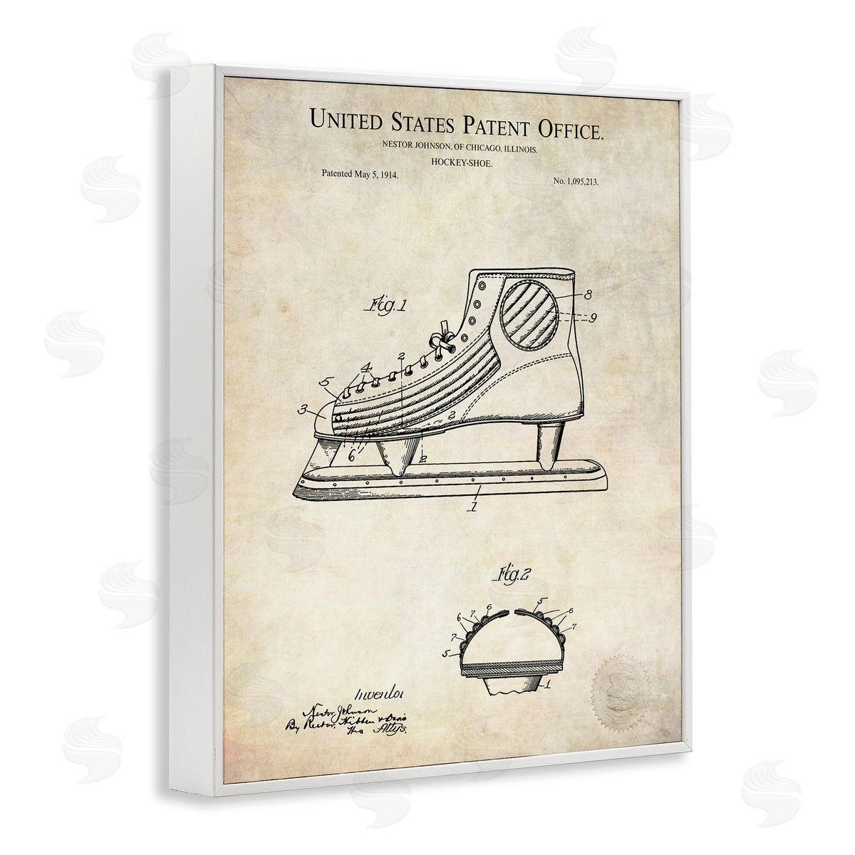 Karl Hronek Hockey Skate Shoe Labeled Diagram Patent Text  White Framed Giclee Wall Art Print