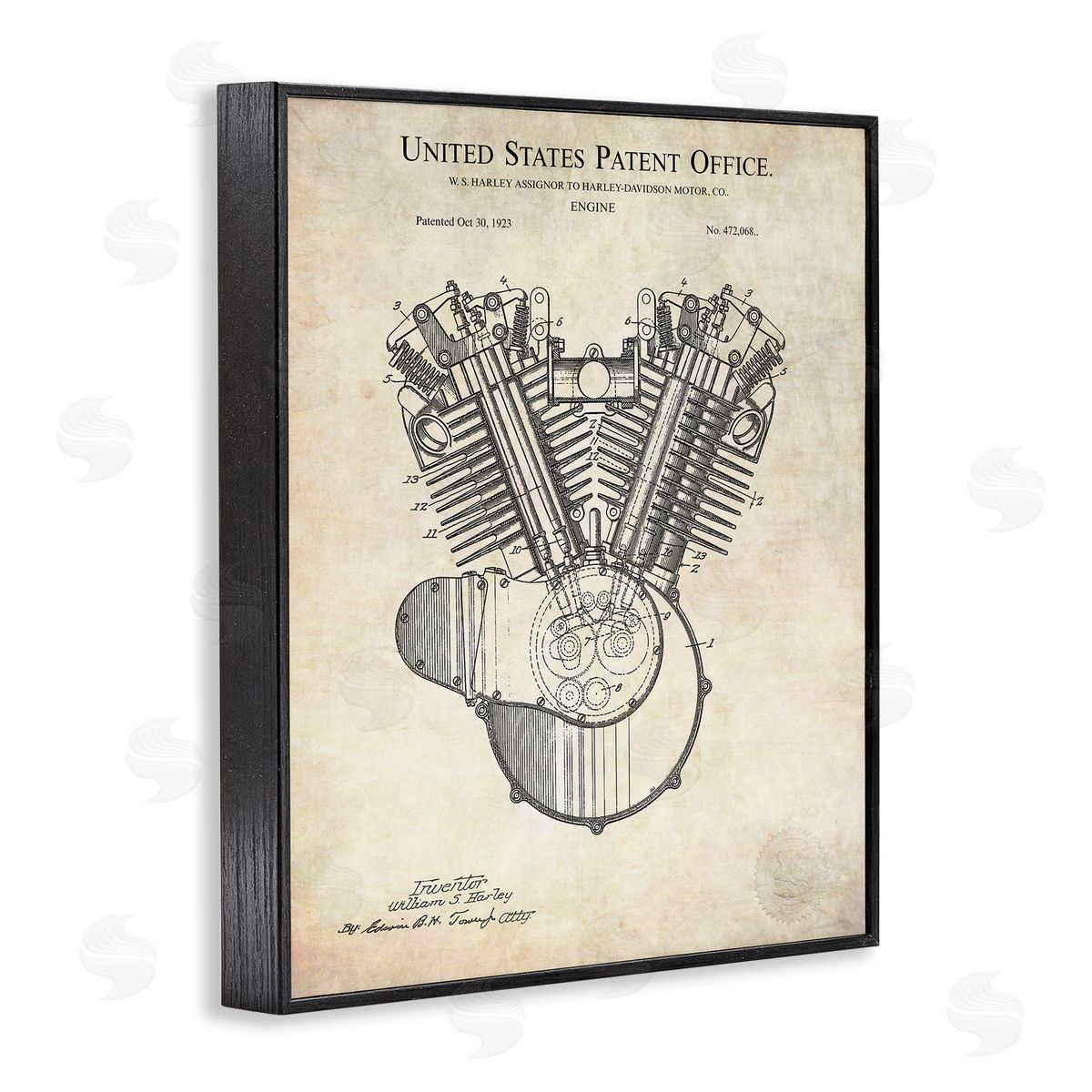 Karl Hronek Detailed Engine Machine Diagram Blueprint Patent Text Black Framed Giclee Wall Art Print