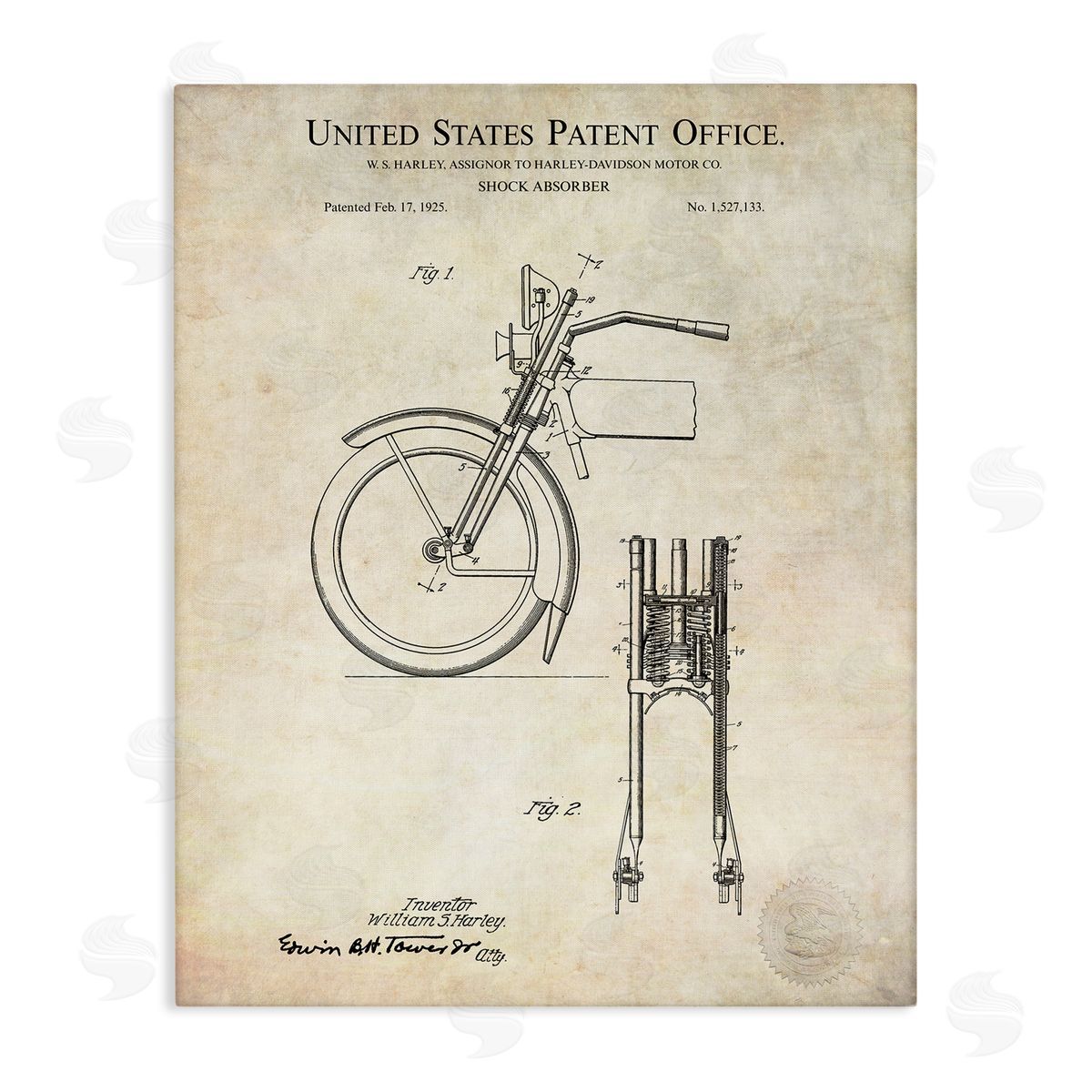 Karl Hronek Vintage Shock Absorber Invention Patent Diagram  Stretched Canvas Wall Art Print