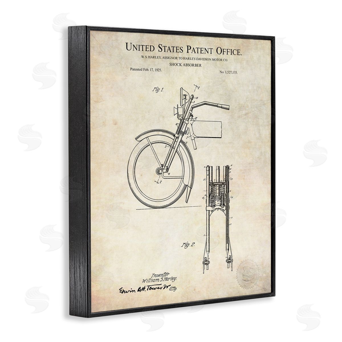 Karl Hronek Vintage Shock Absorber Invention Patent Diagram Black Framed Giclee Wall Art Print