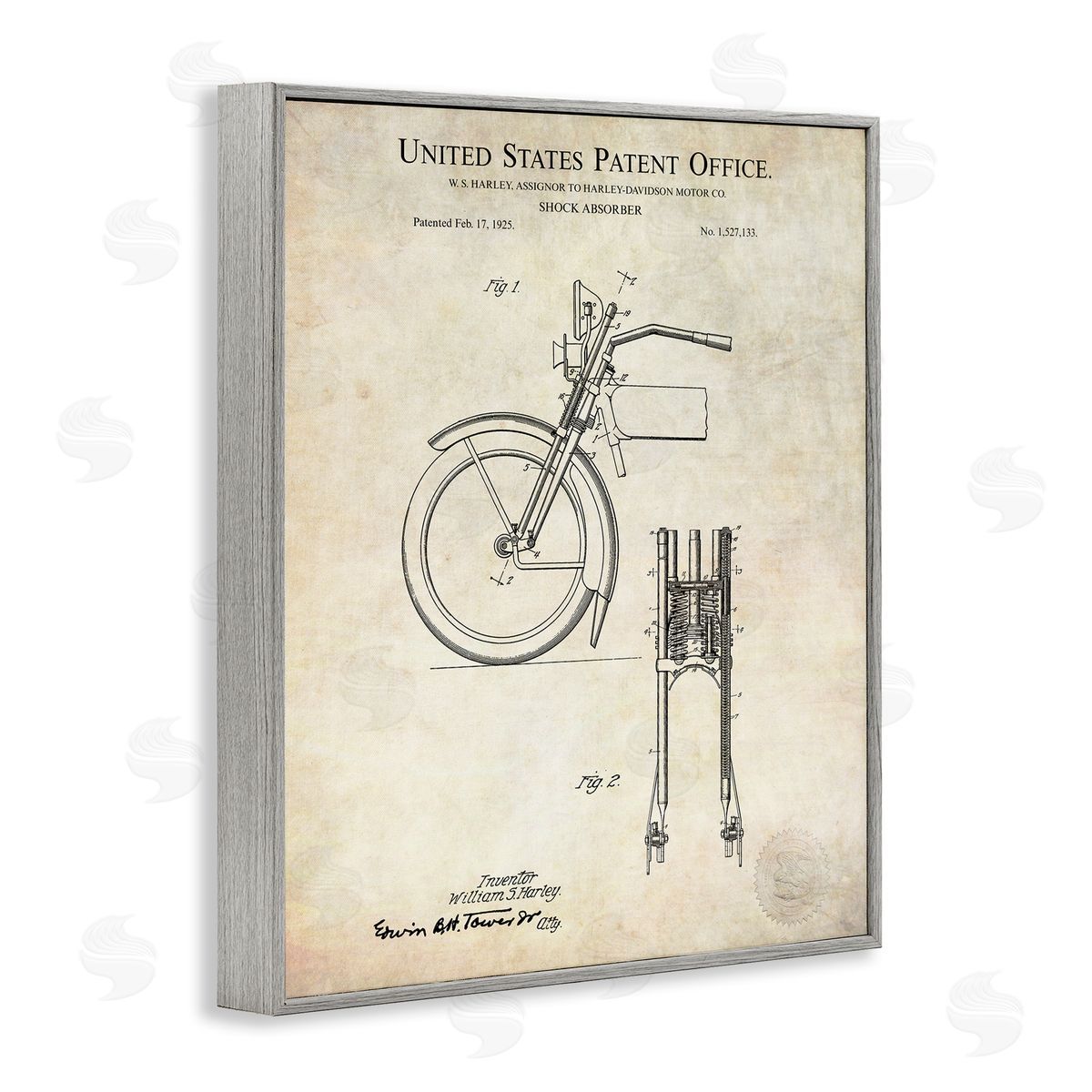Karl Hronek Vintage Shock Absorber Invention Patent Diagram Gray Framed Giclee Wall Art Print
