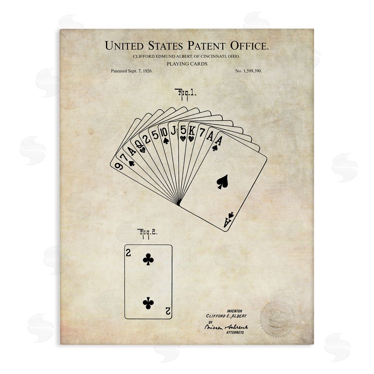 Karl Hronek Vintage Playing Cards Patent Diagram Blueprint Text Stretched Canvas Wall Art Print