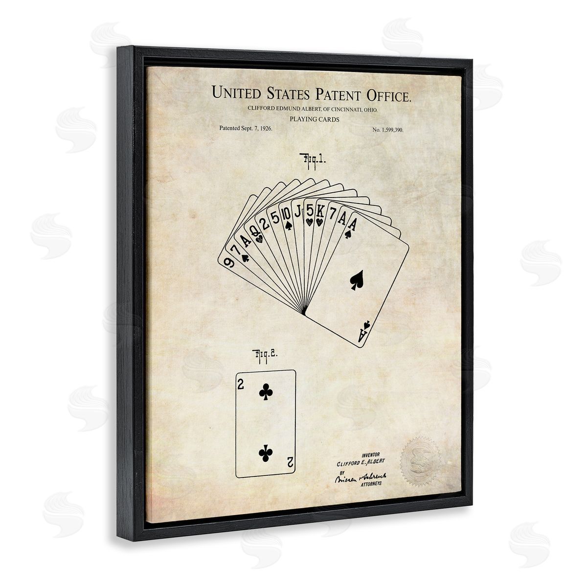 Karl Hronek Vintage Playing Cards Patent Diagram Blueprint Text Black Floating Frame Canvas Wall Art Print
