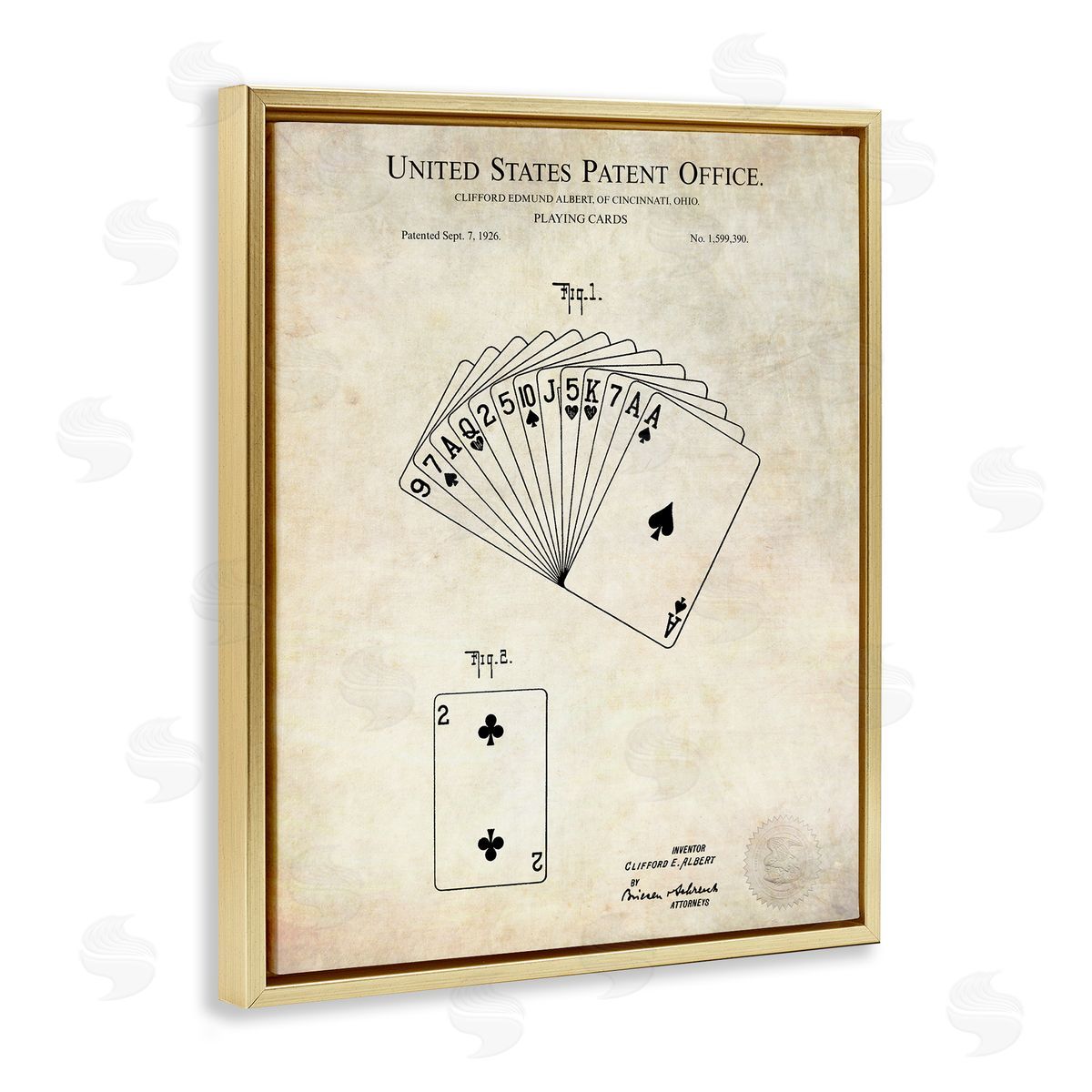 Karl Hronek Vintage Playing Cards Patent Diagram Blueprint Text Gold Floating Frame Canvas Wall Art Print