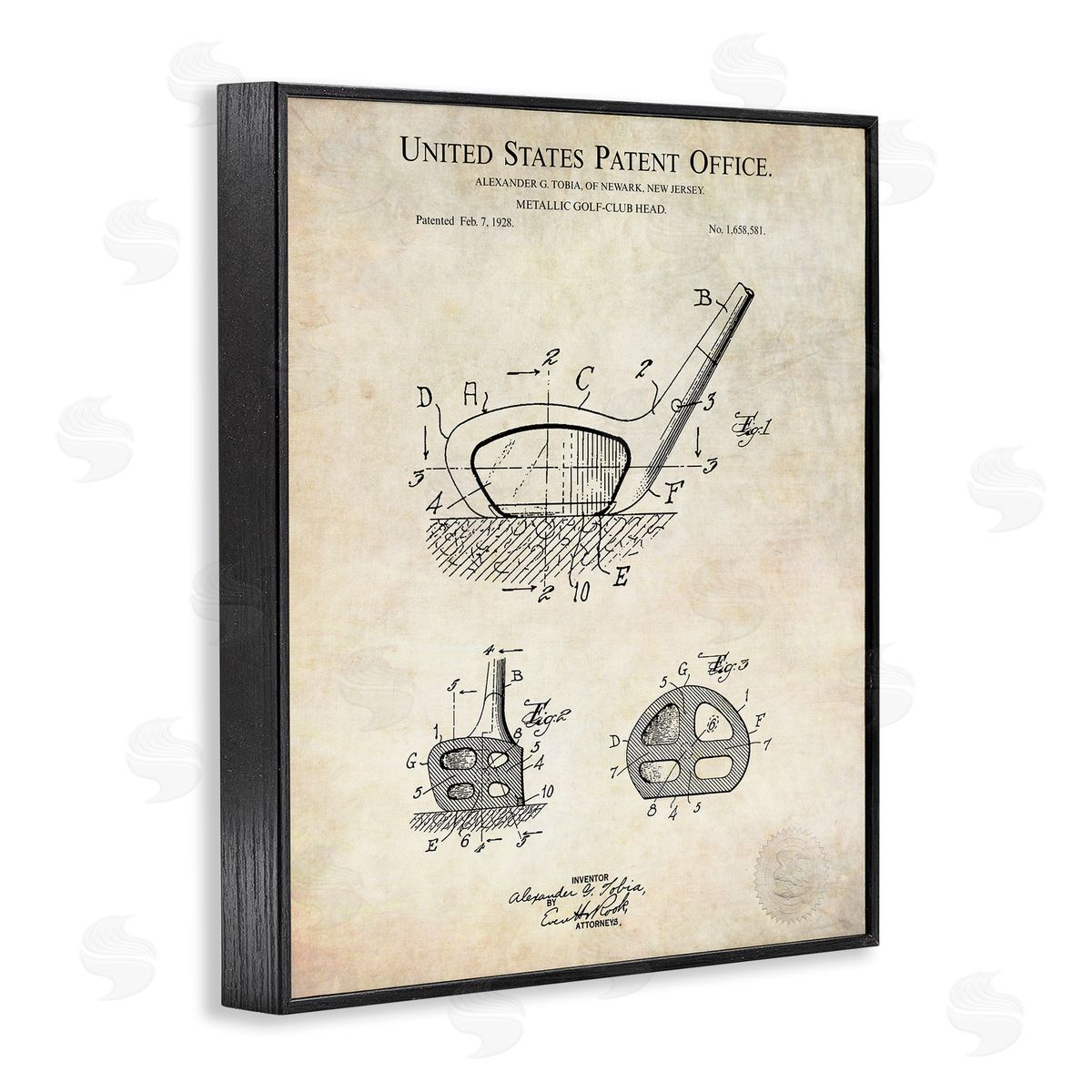 Karl Hronek Golf Club Head Detailed Blueprint Patent Black Framed Giclee Wall Art Print