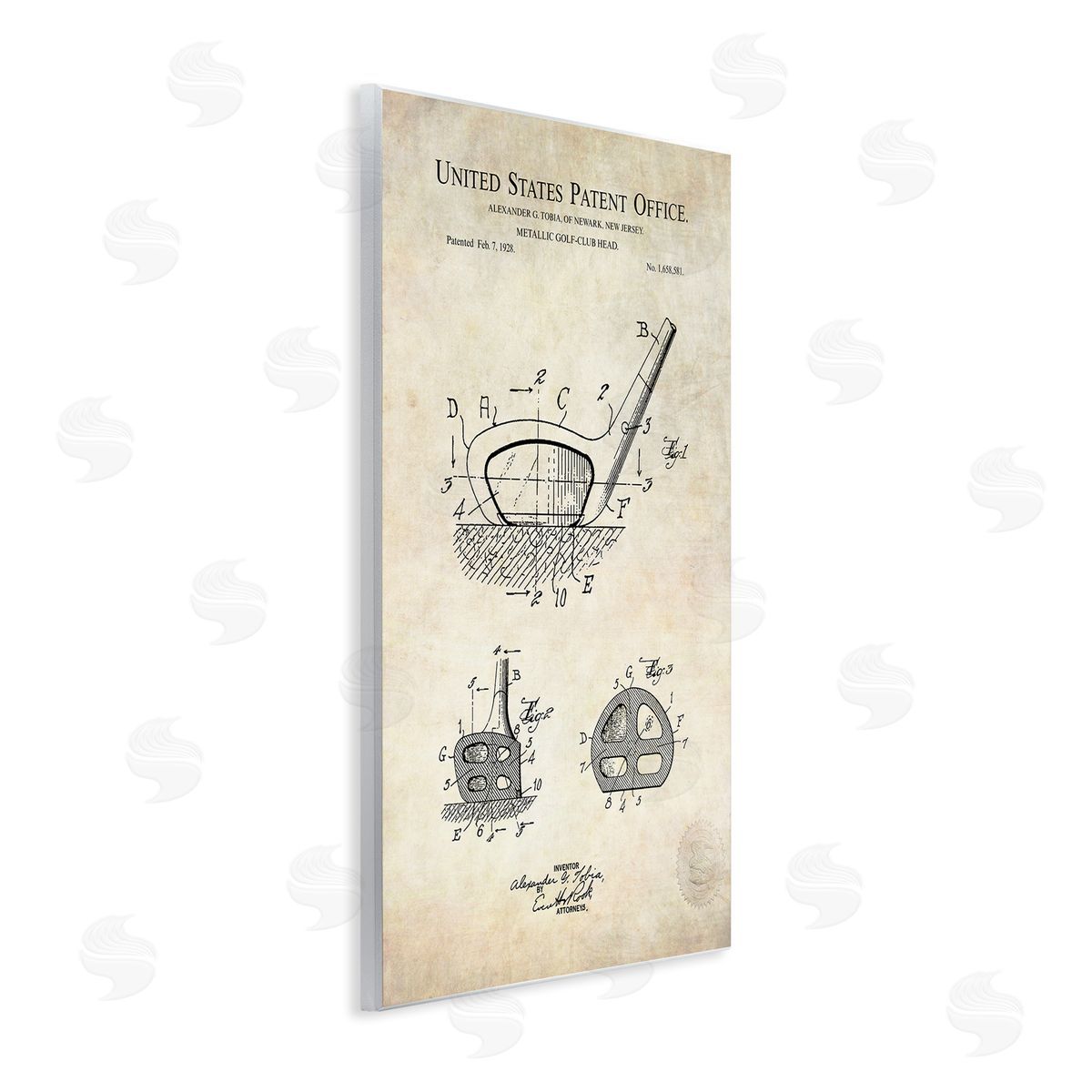 Karl Hronek Golf Club Head Detailed Blueprint Patent Wall Plaque Art Print